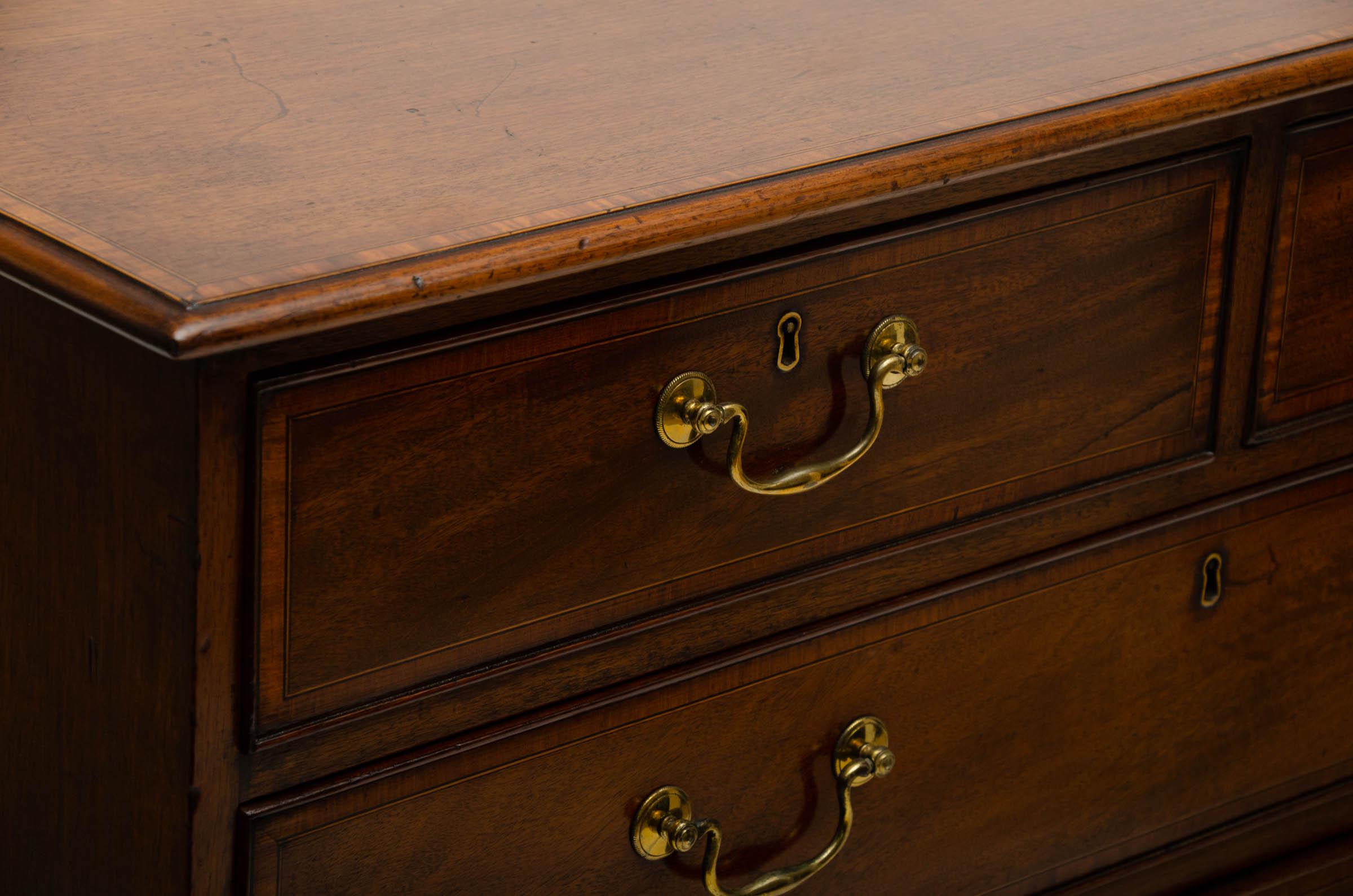 English 18th Century George III Mahogany and Satinwood Chest of Drawers, England