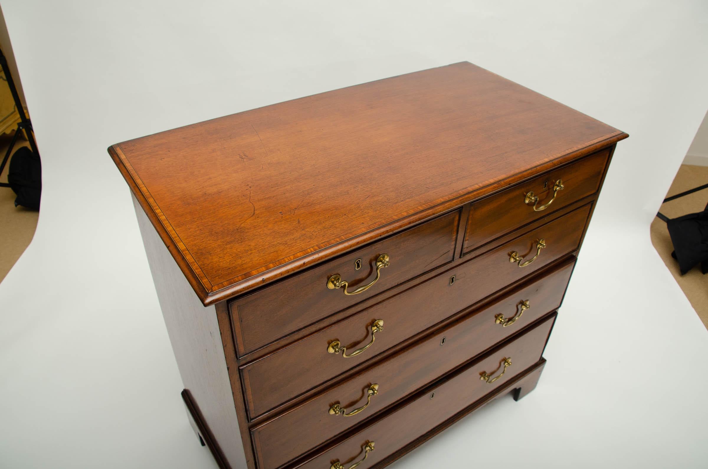 Late 18th Century 18th Century George III Mahogany and Satinwood Chest of Drawers, England