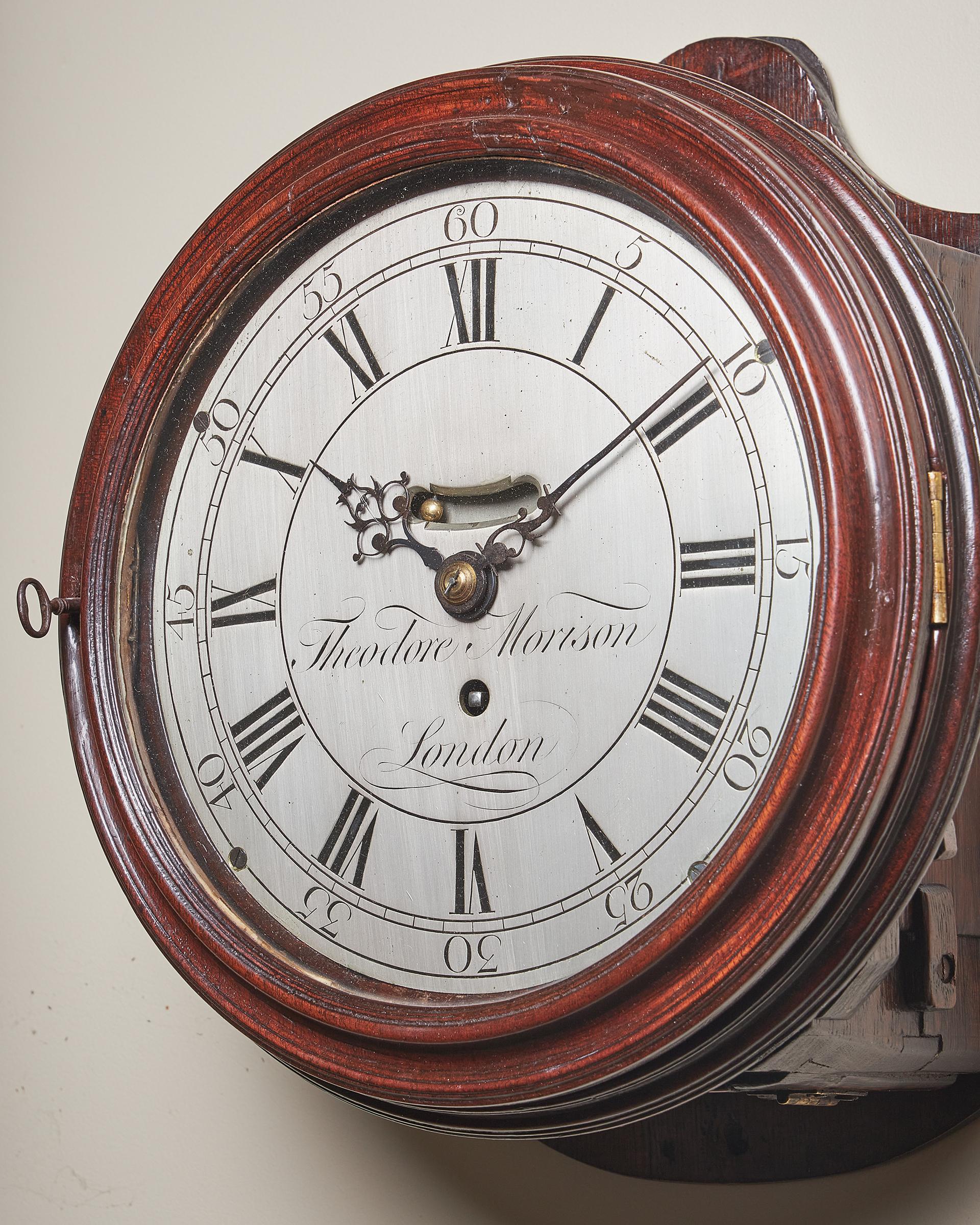 English 18th-Century George III Mahogany Eight-Day Silver Dial Clock by T.M London