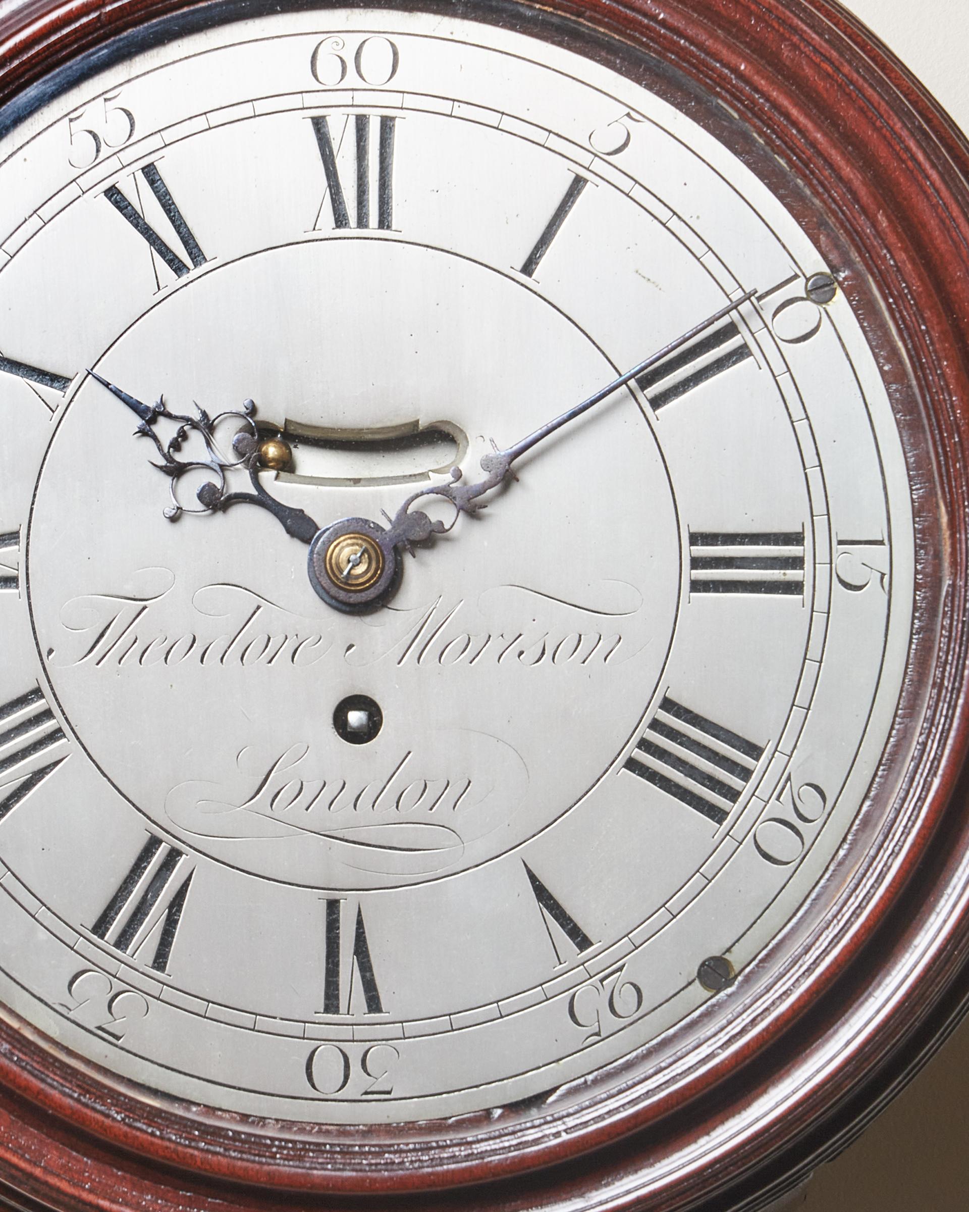 18th-Century George III Mahogany Eight-Day Silver Dial Clock by T.M London In Good Condition In Oxfordshire, United Kingdom