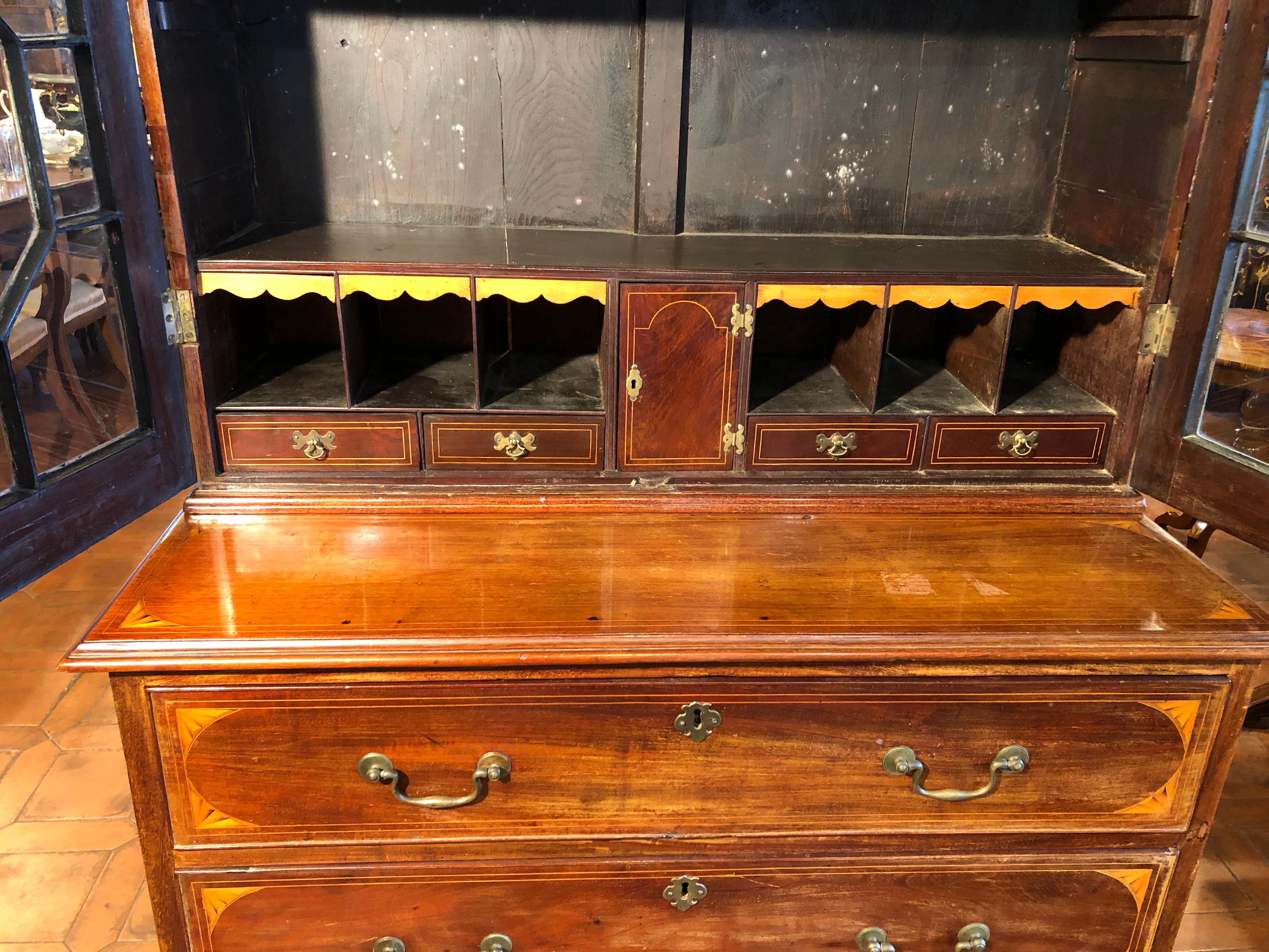 Inlay 18th Century George III Mahogany Inlaid Irish Bookcase Cabinet 1780s For Sale
