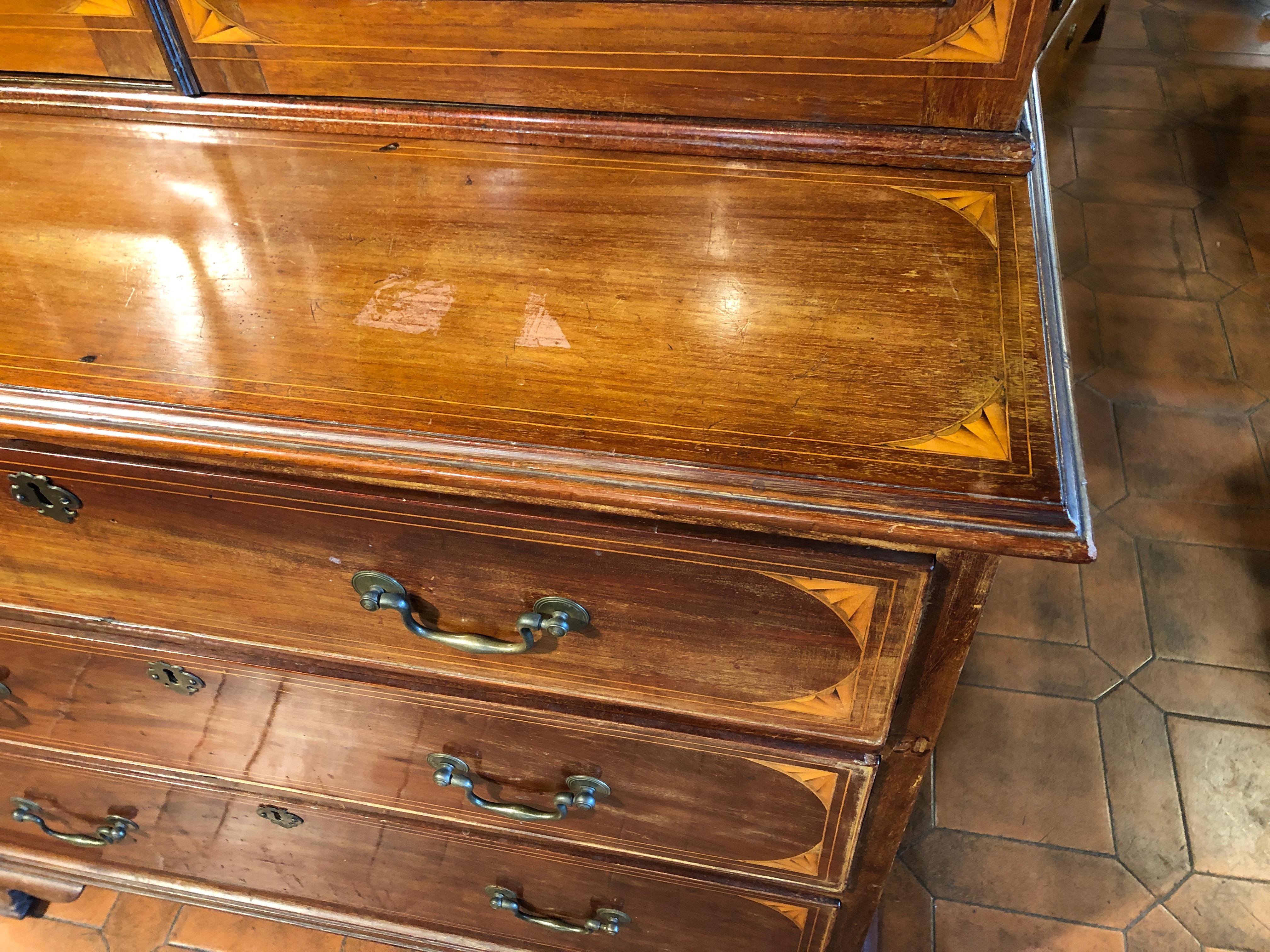 Late 18th Century 18th Century George III Mahogany Inlaid Irish Bookcase Cabinet 1780s For Sale