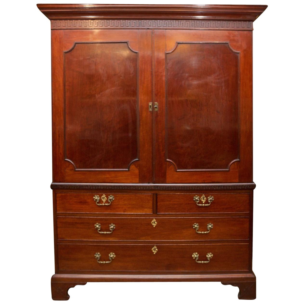 18th Century George III Mahogany Linen Cupboard in the Manner of Chippendale