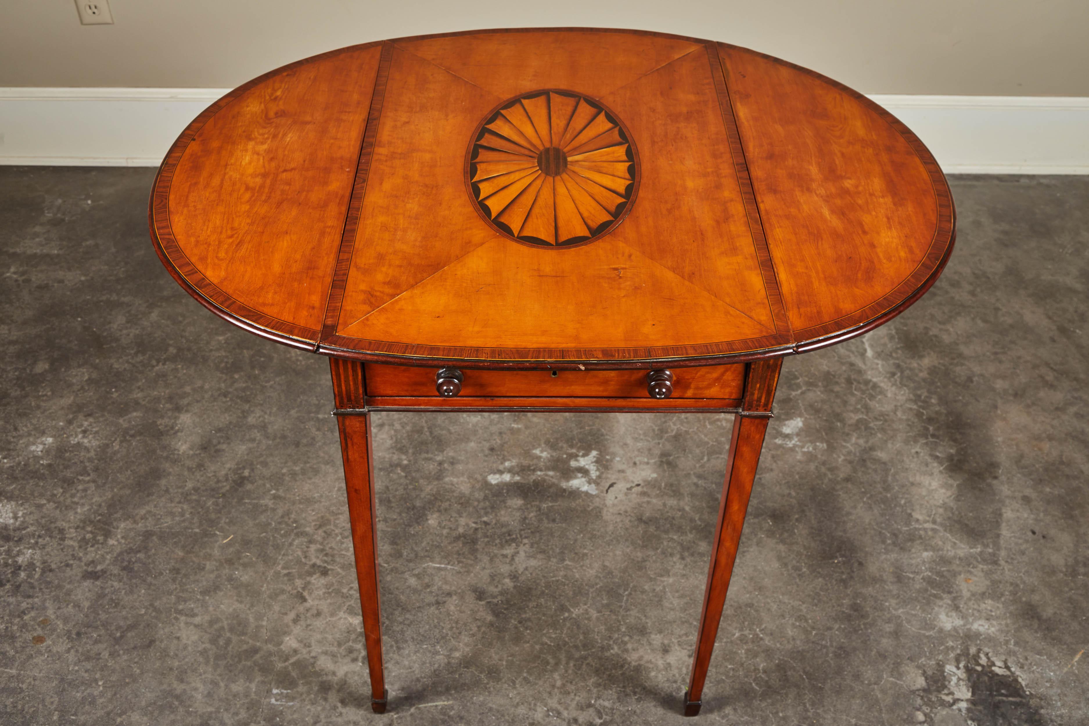 18th Century and Earlier 18th Century George III Mahogany Pembroke Table with Inlaid Fan