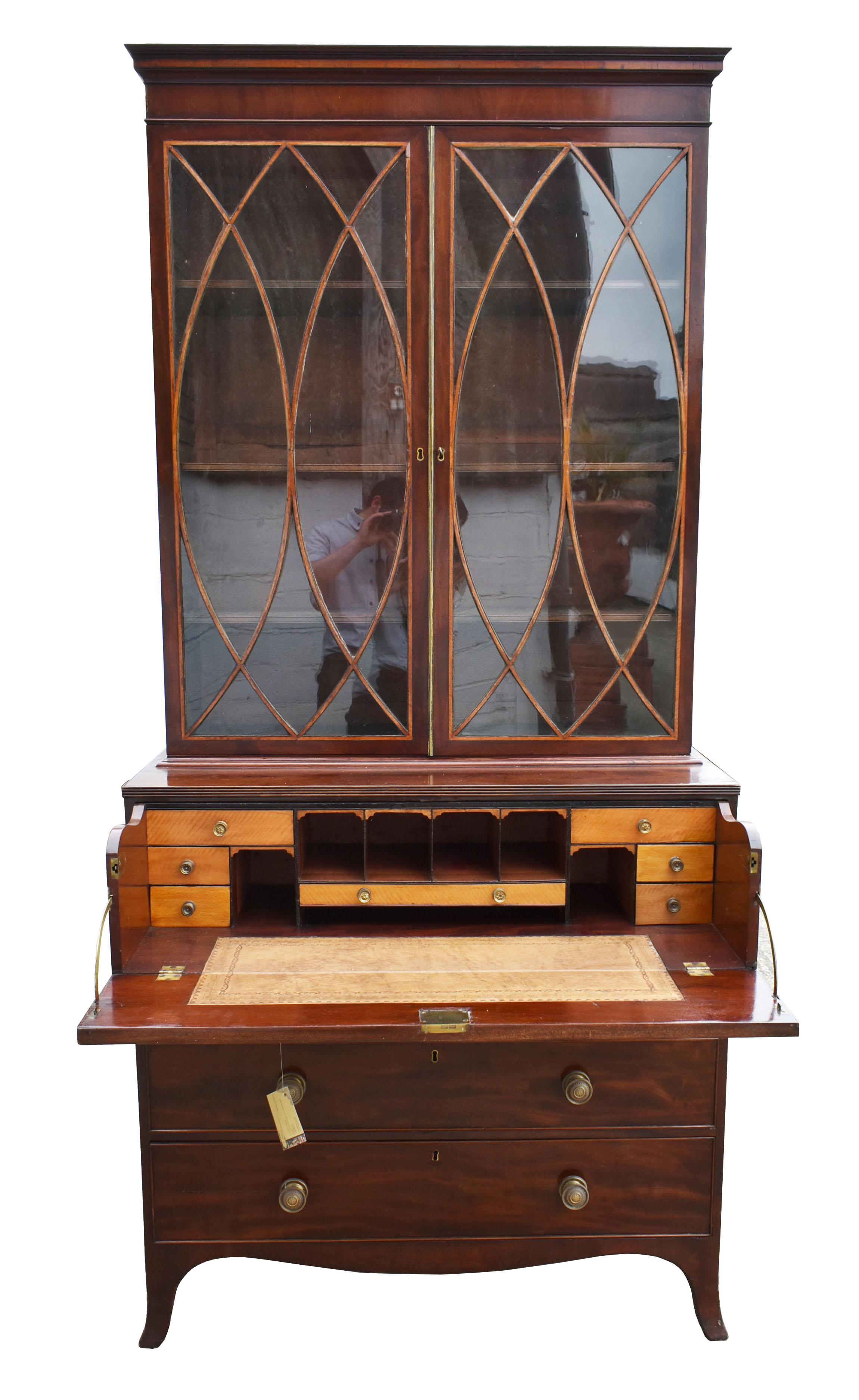 English 18th Century George III Mahogany Secretaire Bookcase