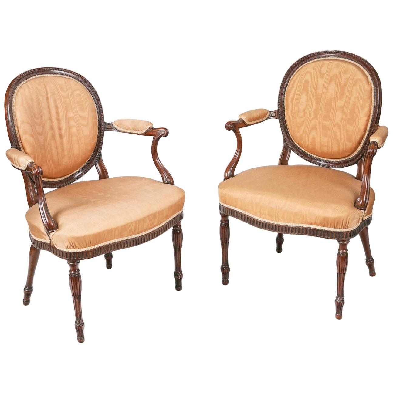 18th Century George III Neoclassical Pair of Armchairs after Robert Adam