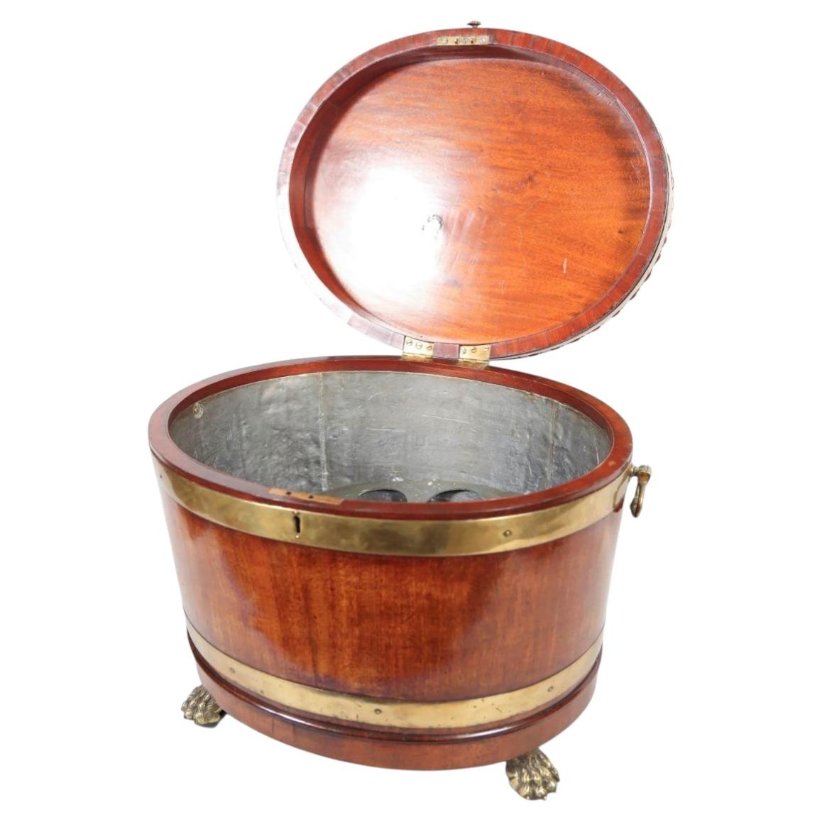 18th Century George III Oval Mahogany and Brass Cellarette