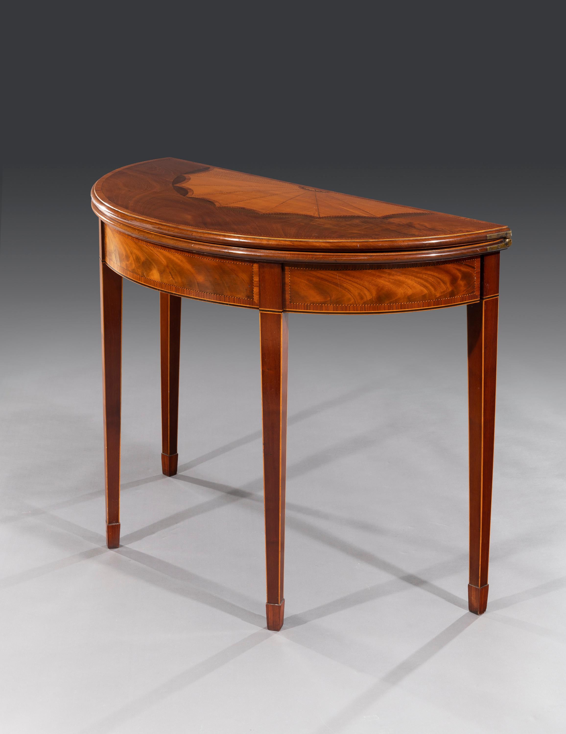English 18th Century George III Period Inlaid Mahogany & Satinwood Demi Lune Tea Table