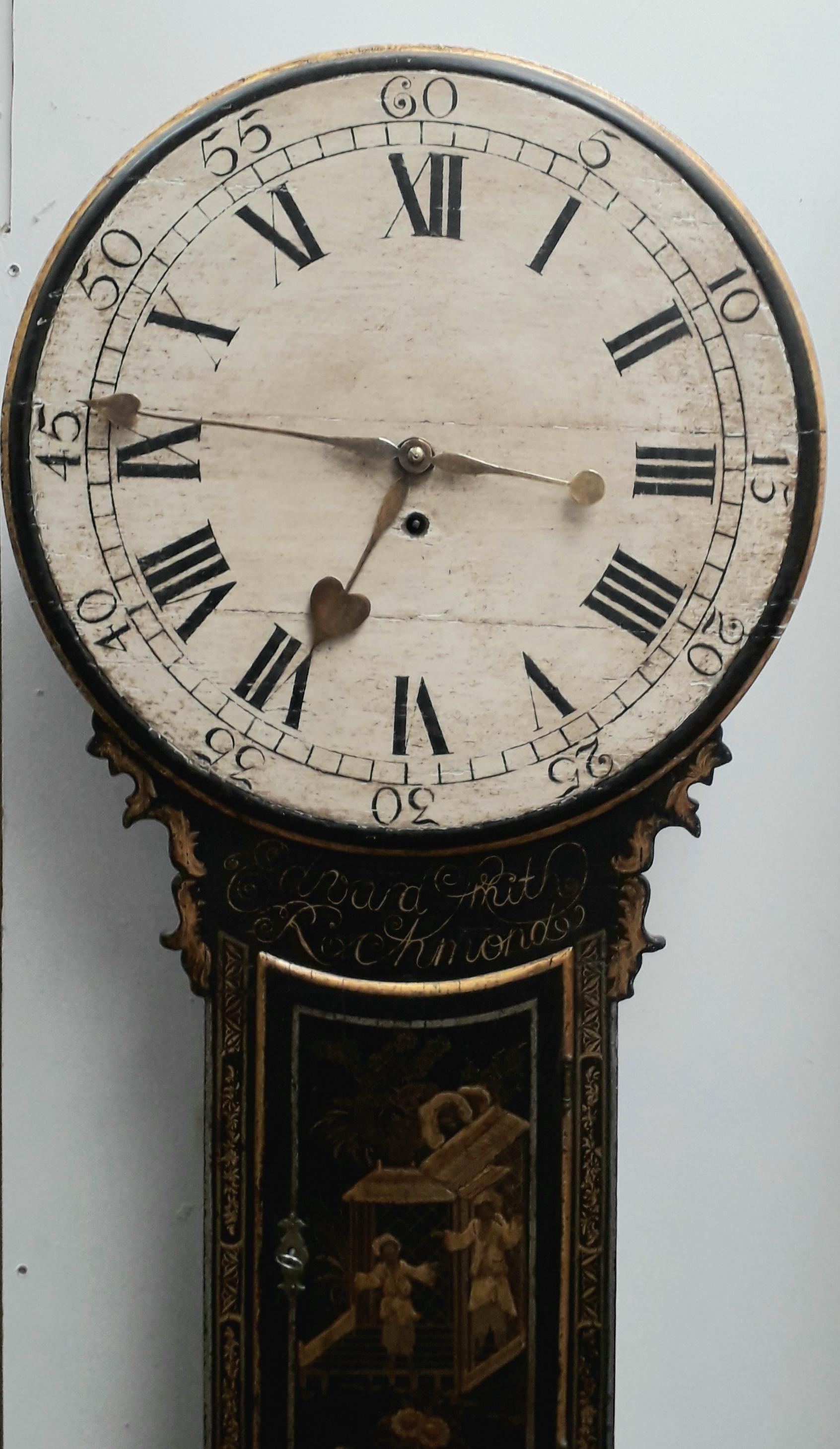 18th Century George III Period Lacquer Chinoiserie Tavern Clock, 1790, Oak Dial 1