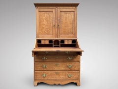 Antique 18th Century George III Period Light Oak Country House Bureau Bookcase
