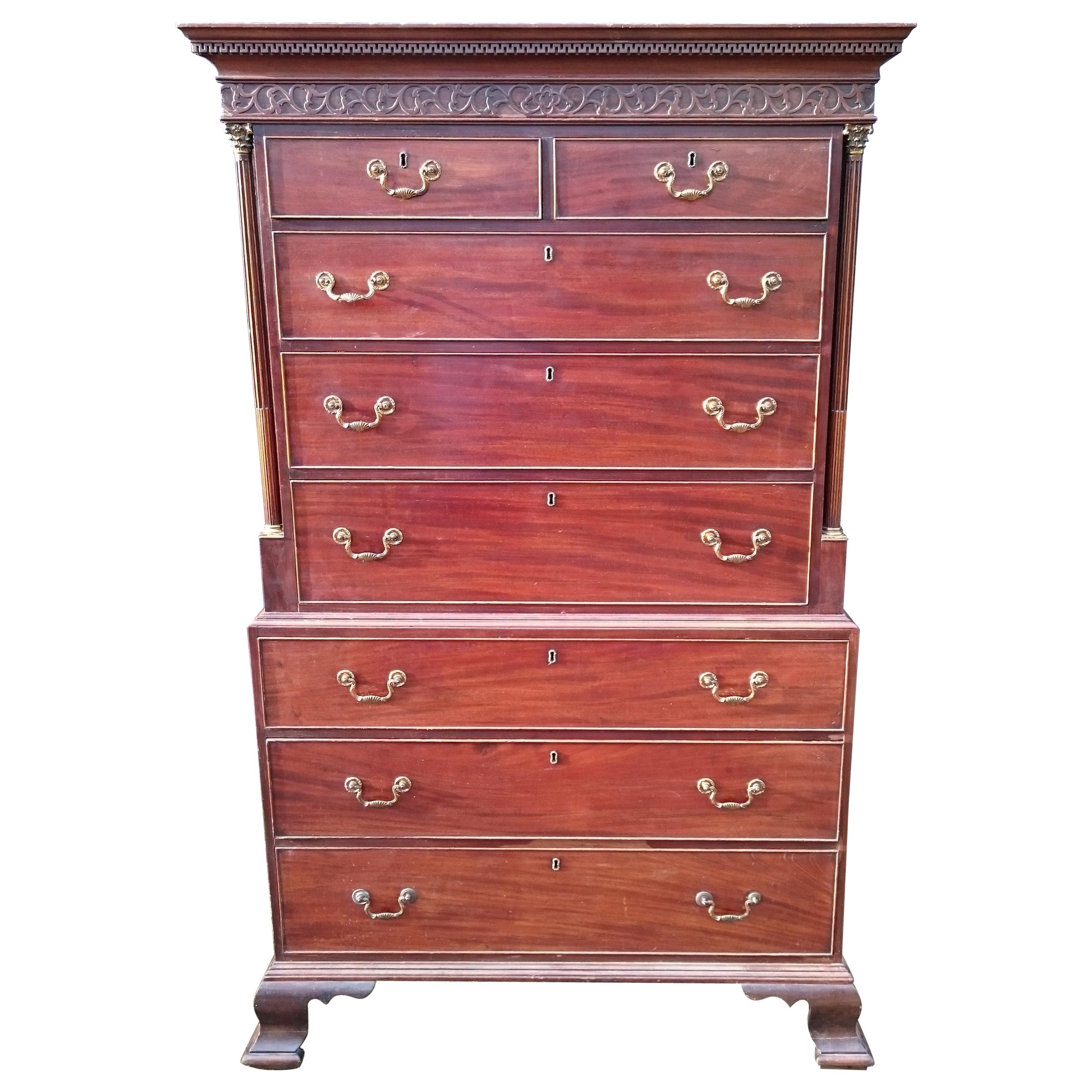 18th Century George III Period Mahogany Antique Chest on Chest For Sale