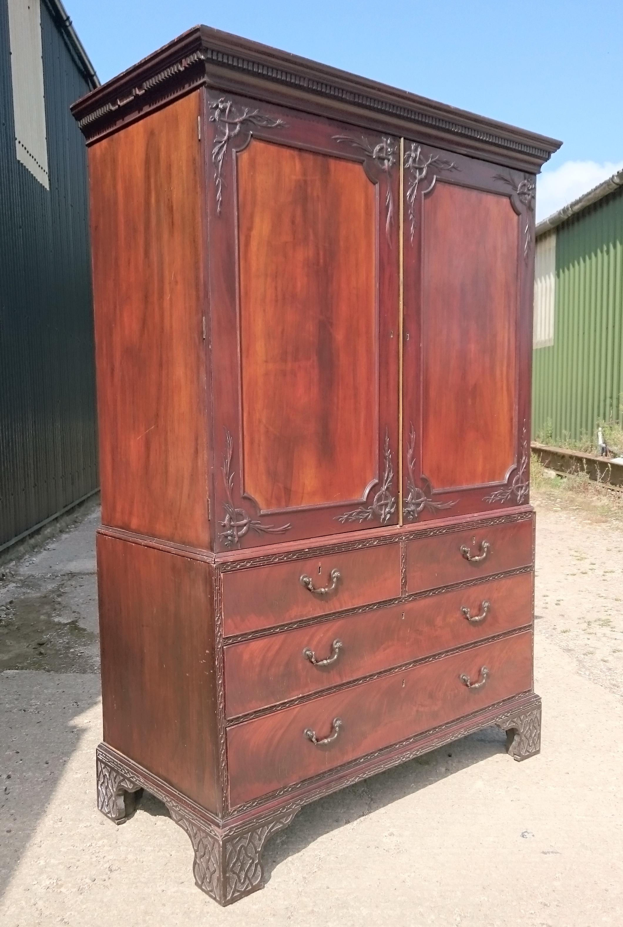 18th Century and Earlier 18th Century George III Period Mahogany Antique Linen Press For Sale
