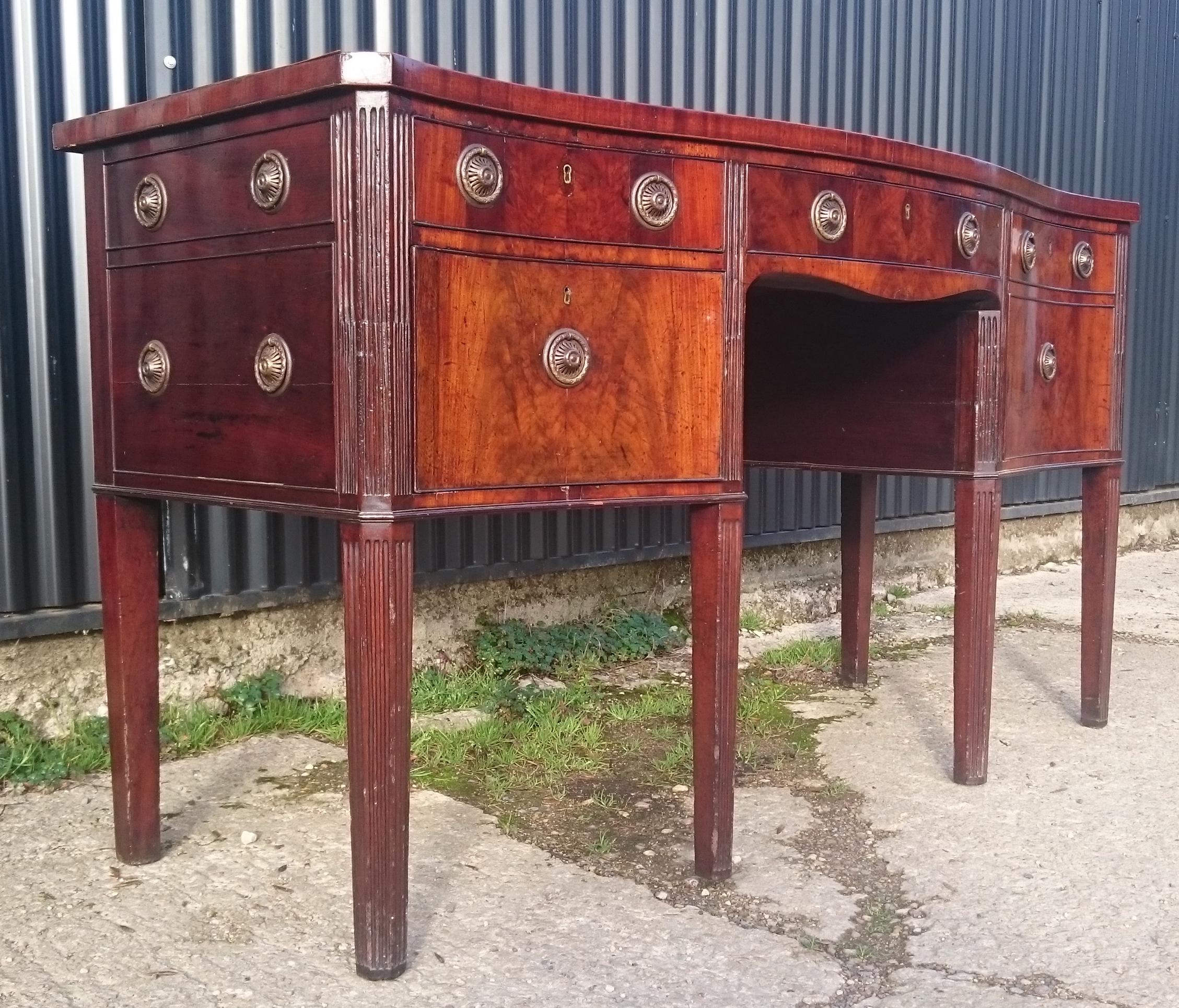 18th Century and Earlier 18th Century George III Period Mahogany Antique Serpentine Sideboard For Sale