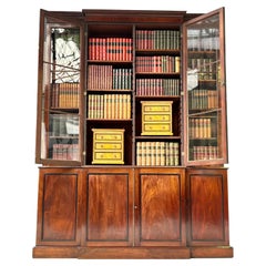 Antique 18th Century George III Period Mahogany Breakfront Library Bookcase