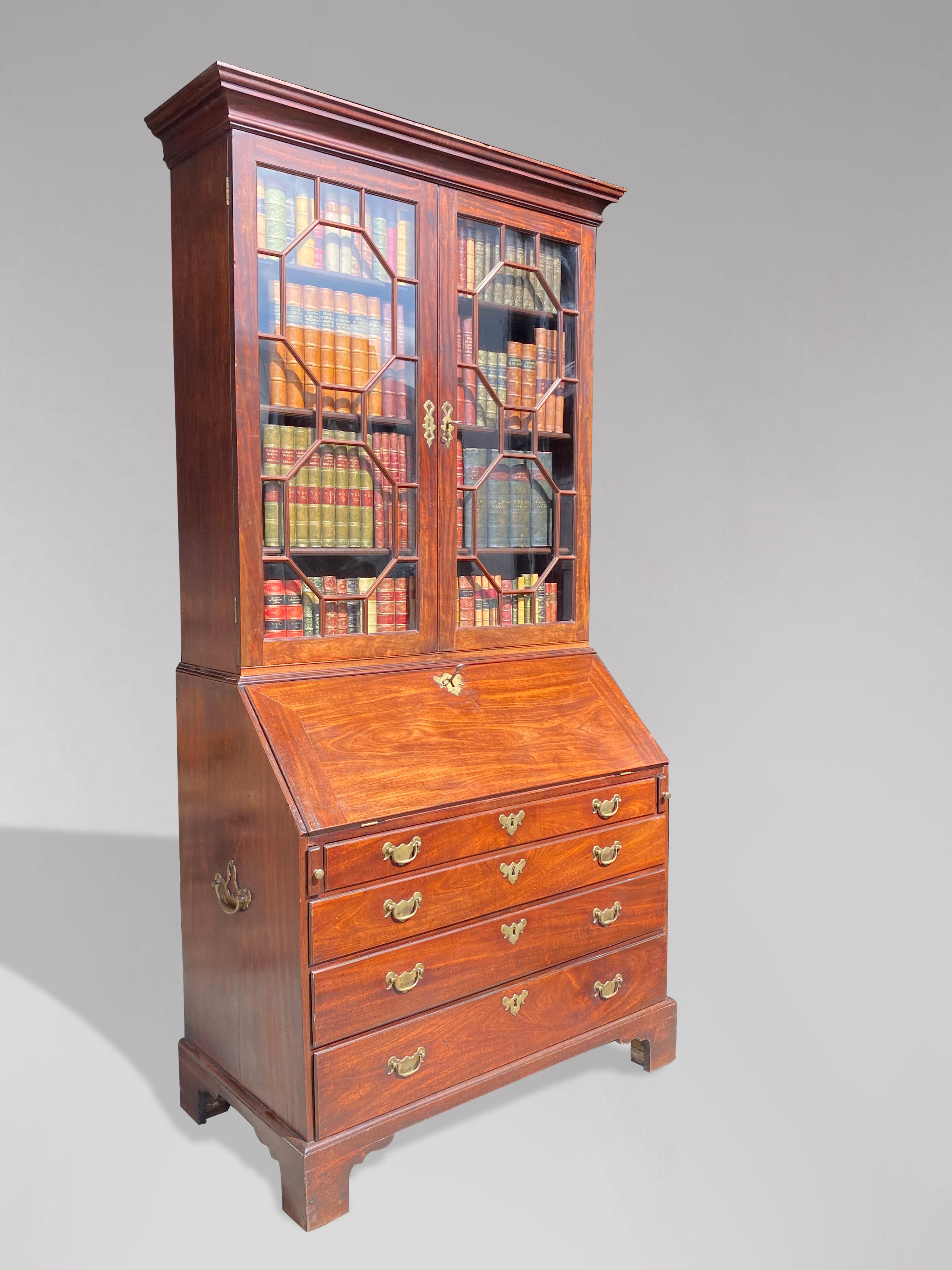 British 18th Century George III Period Mahogany Bureau Bookcase For Sale