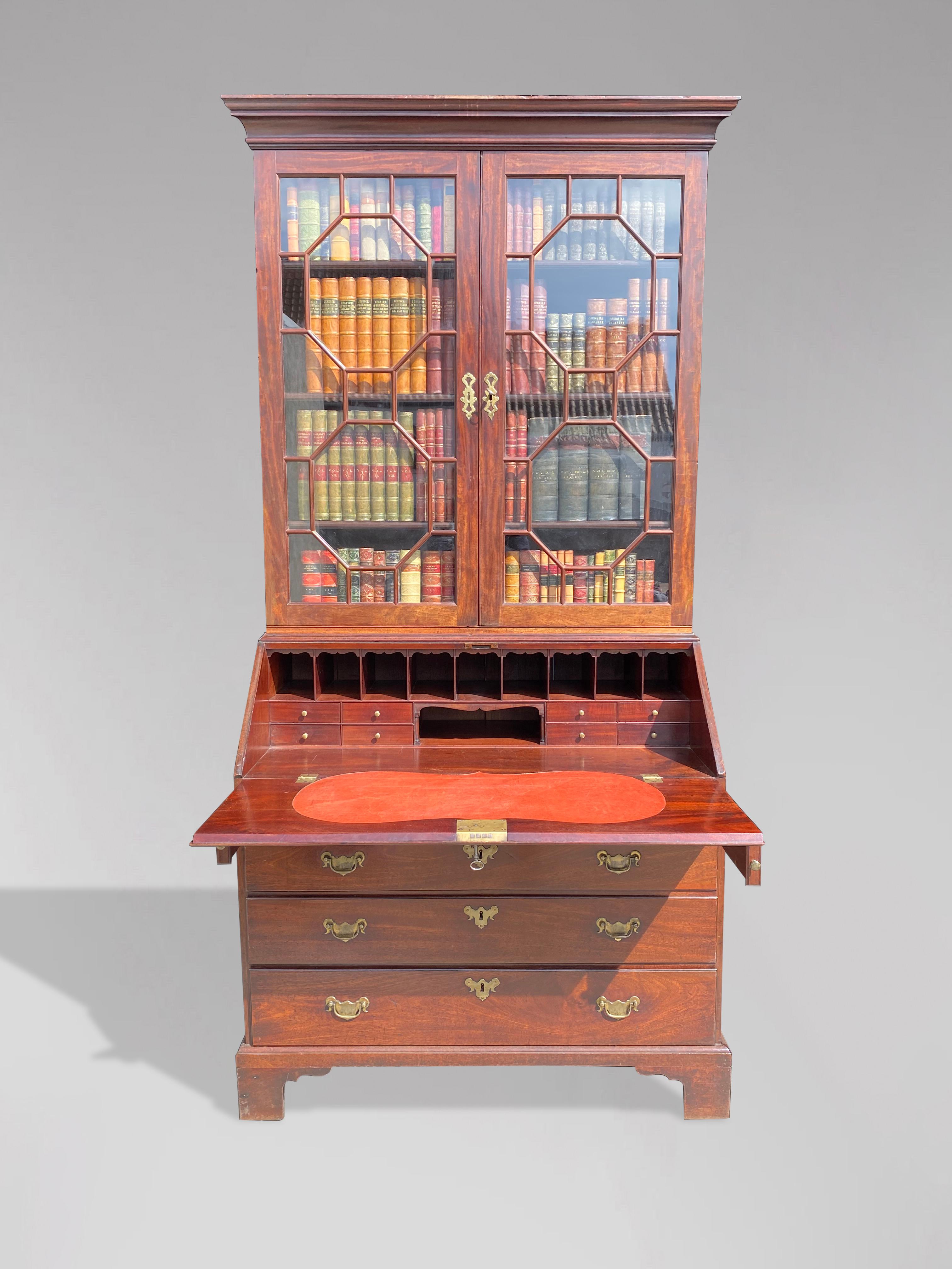 Hand-Crafted 18th Century George III Period Mahogany Bureau Bookcase For Sale
