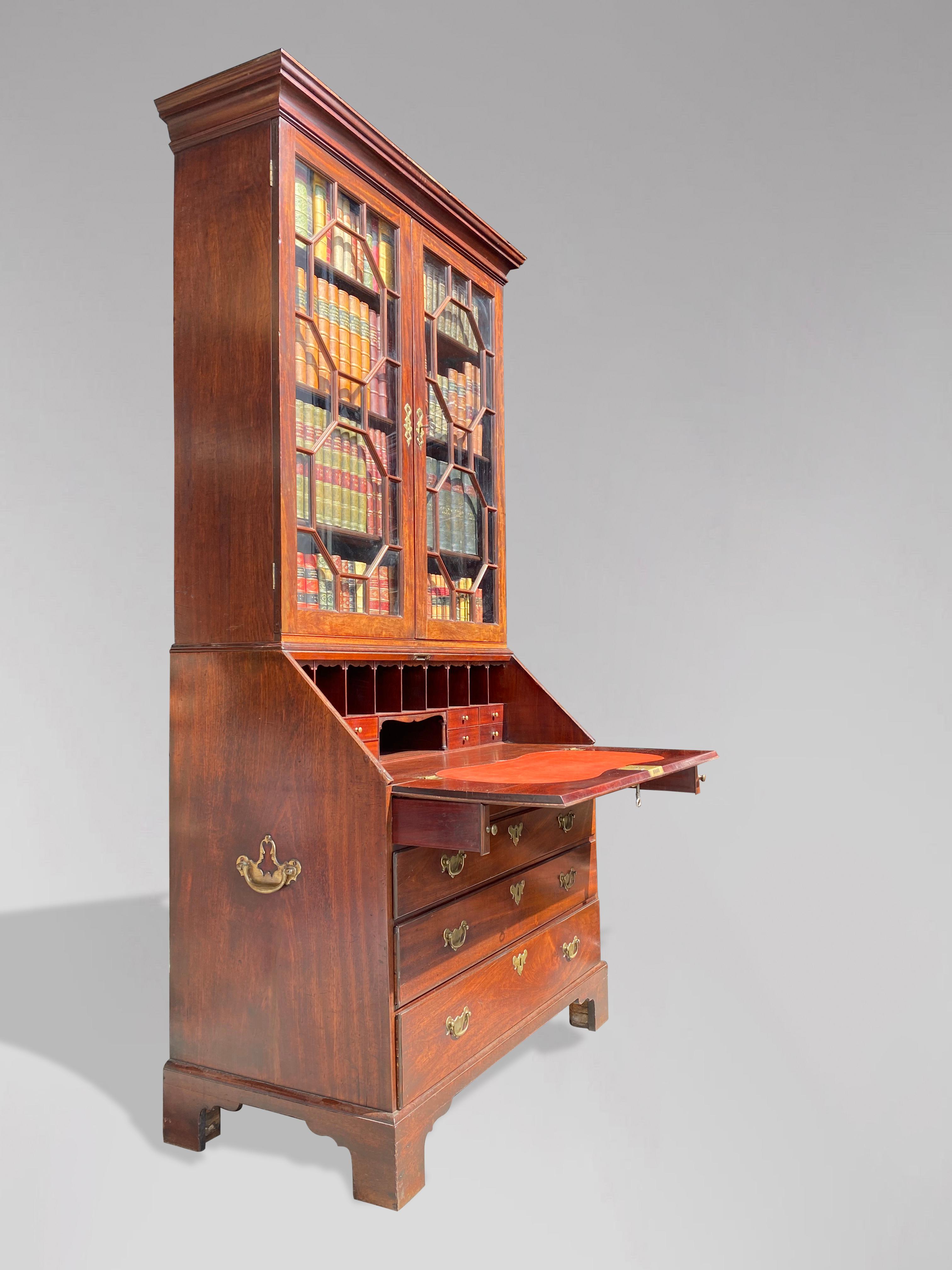 Brass 18th Century George III Period Mahogany Bureau Bookcase For Sale