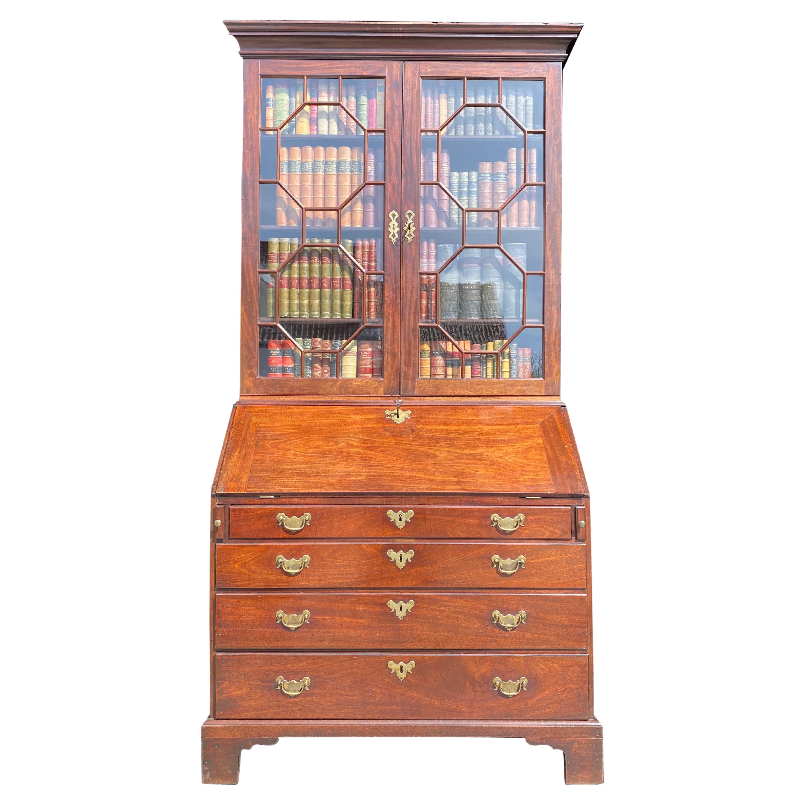 18th Century George III Period Mahogany Bureau Bookcase For Sale
