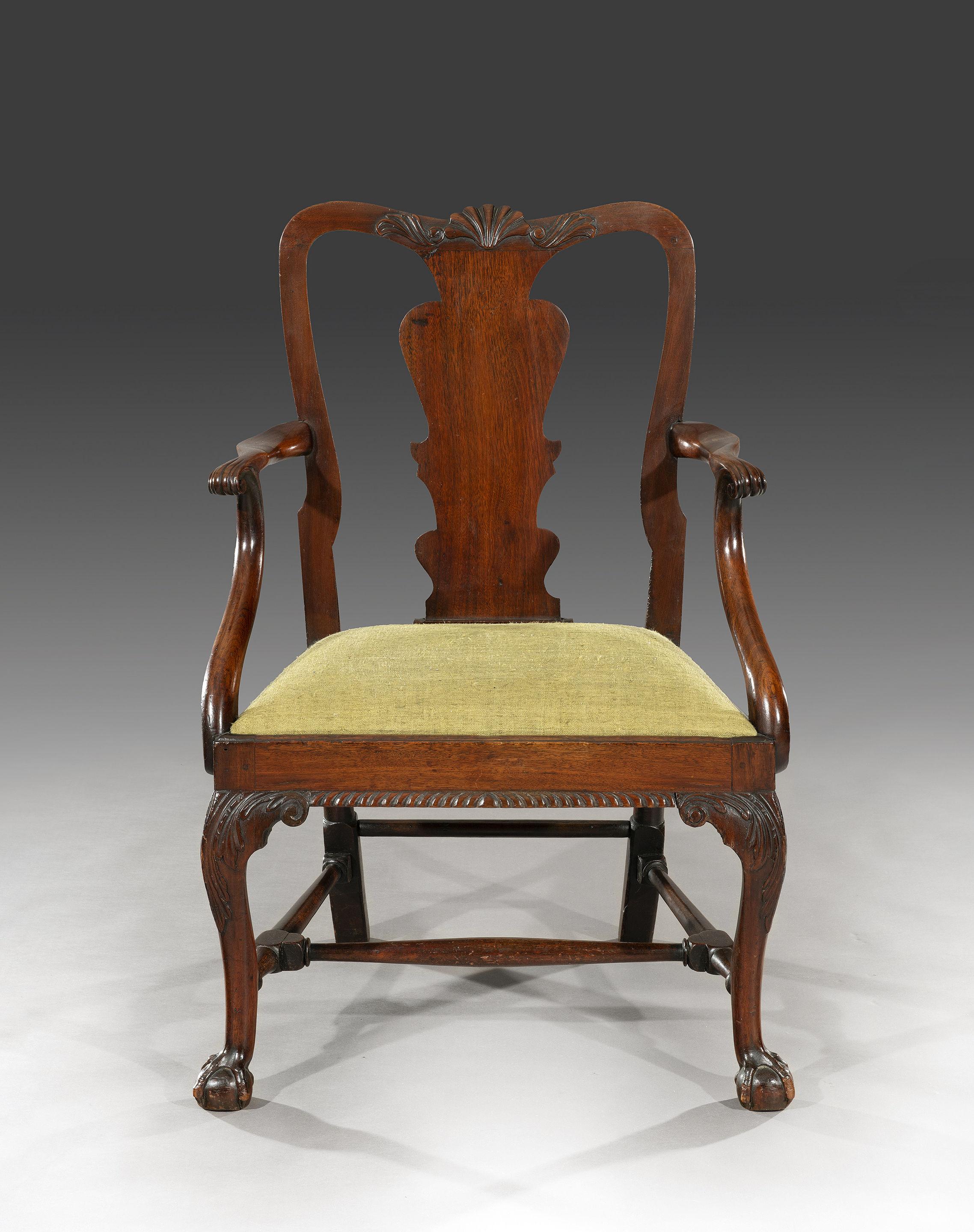 English 18th Century George III Period Mahogany Carved Elbow Armchair