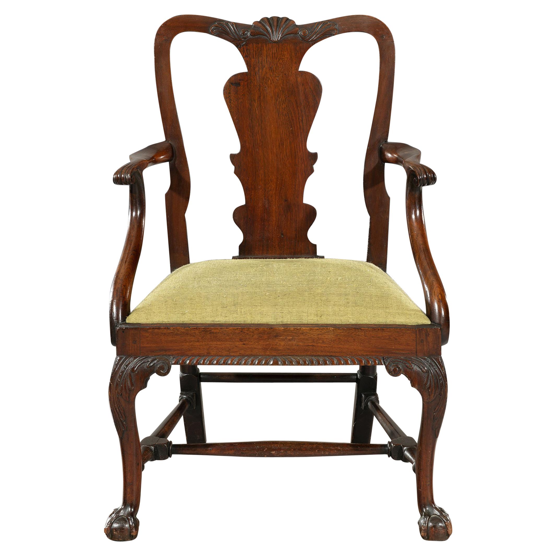 18th Century George III Period Mahogany Carved Elbow Armchair