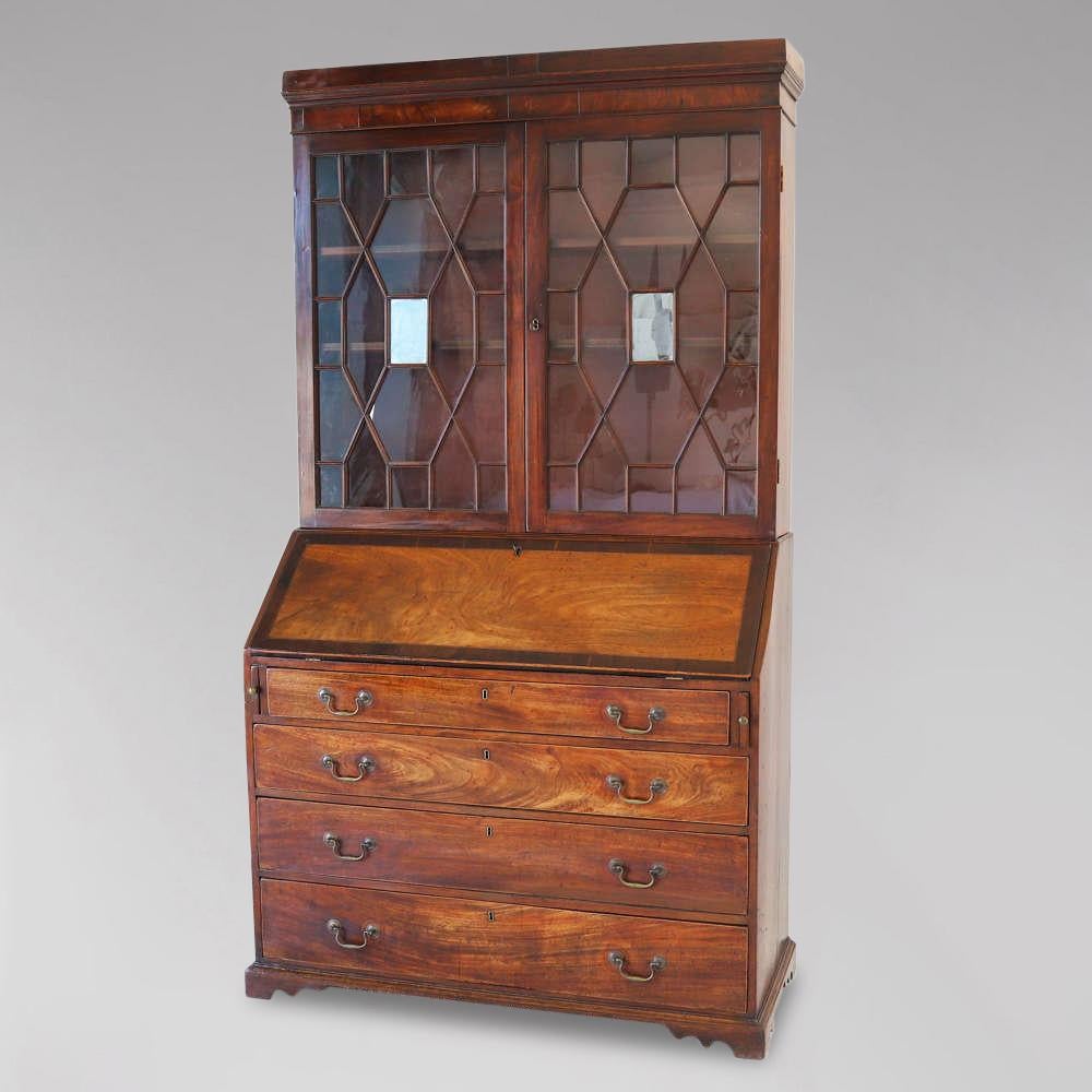 British 18th Century George III Period Mahogany Country House Bureau Bookcase For Sale