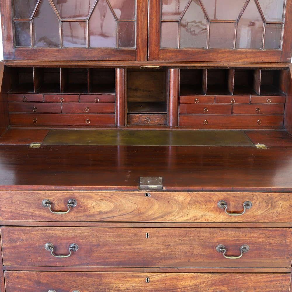18th Century and Earlier 18th Century George III Period Mahogany Country House Bureau Bookcase For Sale