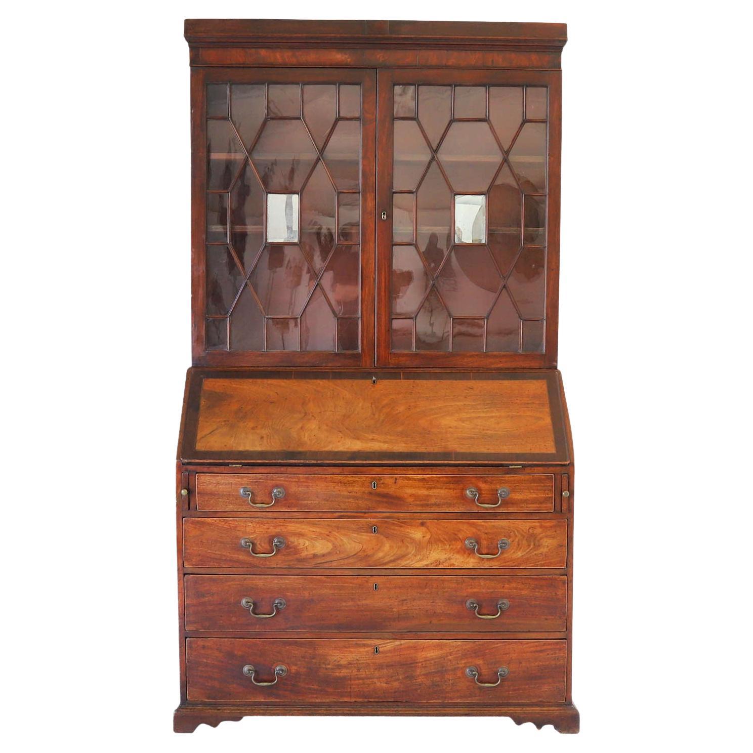 18th Century George III Period Mahogany Country House Bureau Bookcase
