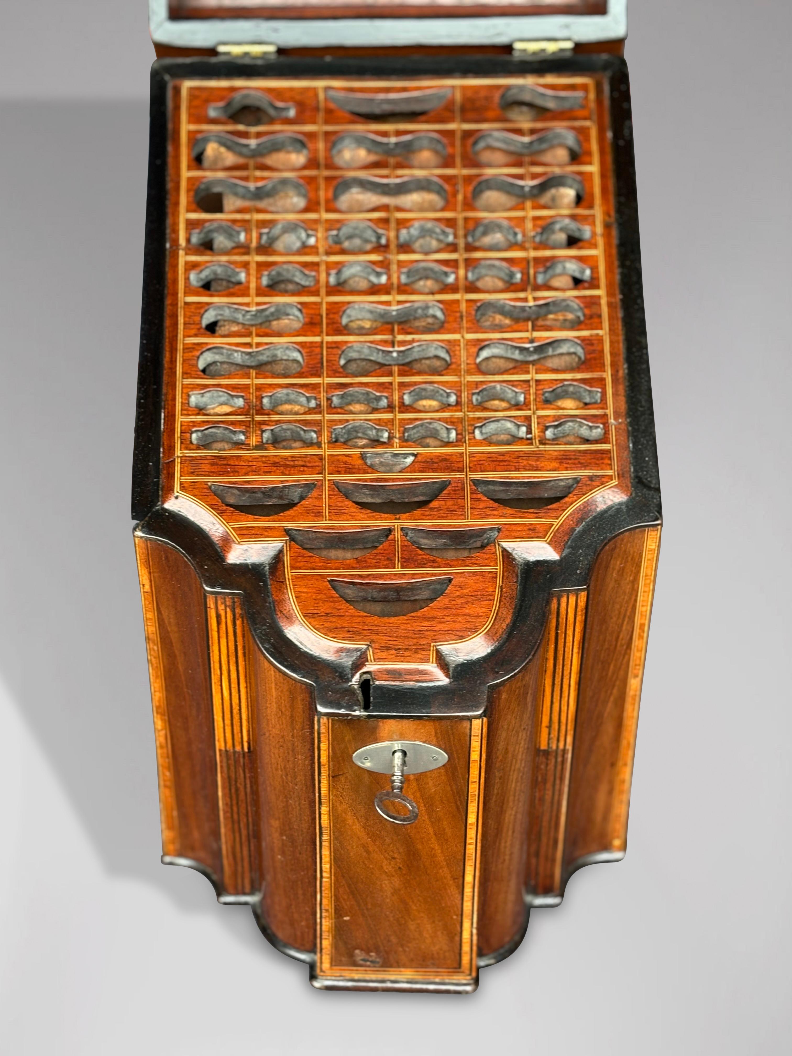 18th Century George III Period Mahogany Cross Banded Inlay Marquetry Knife Box 1