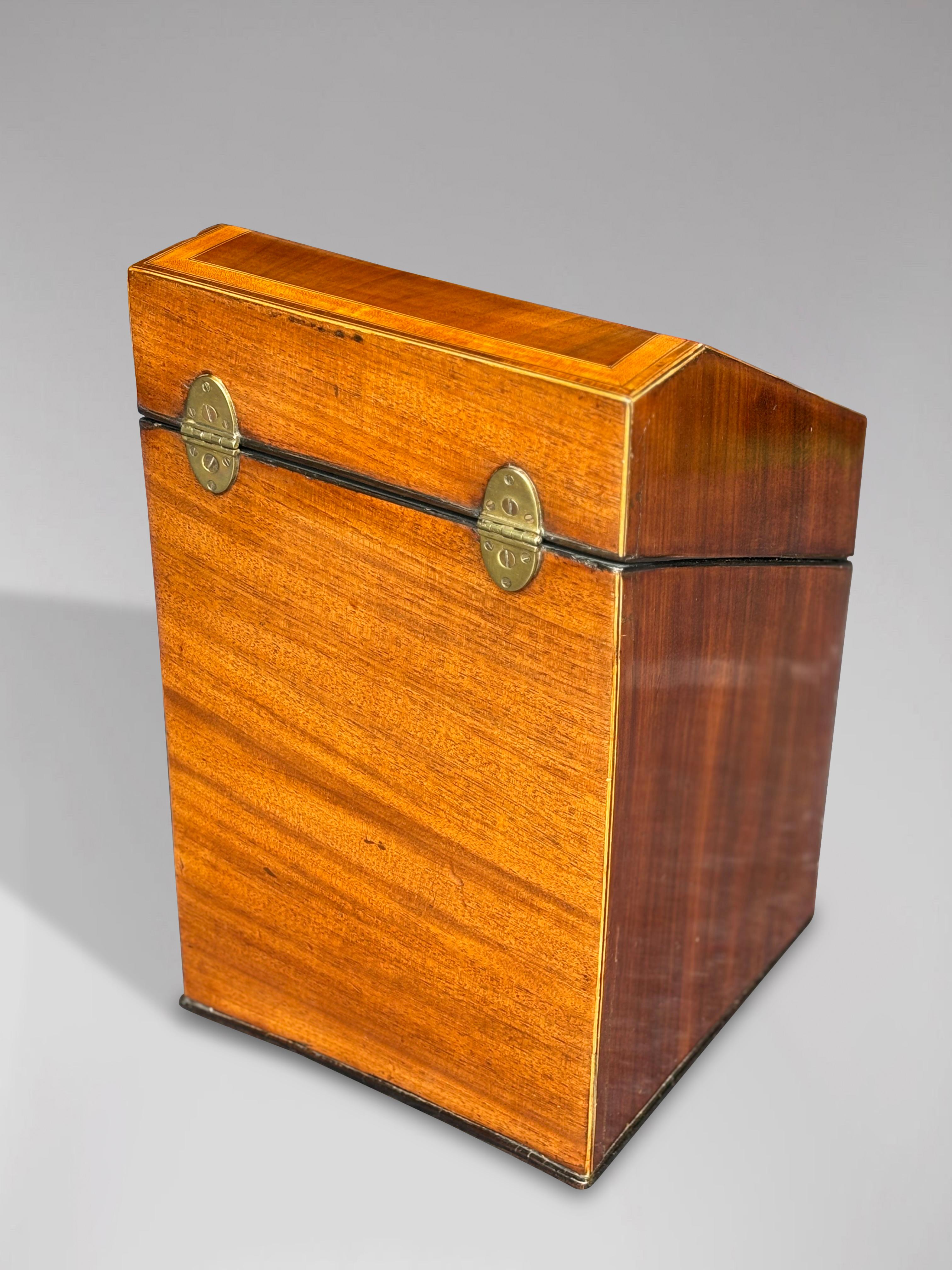 18th Century George III Period Mahogany Cross Banded Inlay Marquetry Knife Box 2