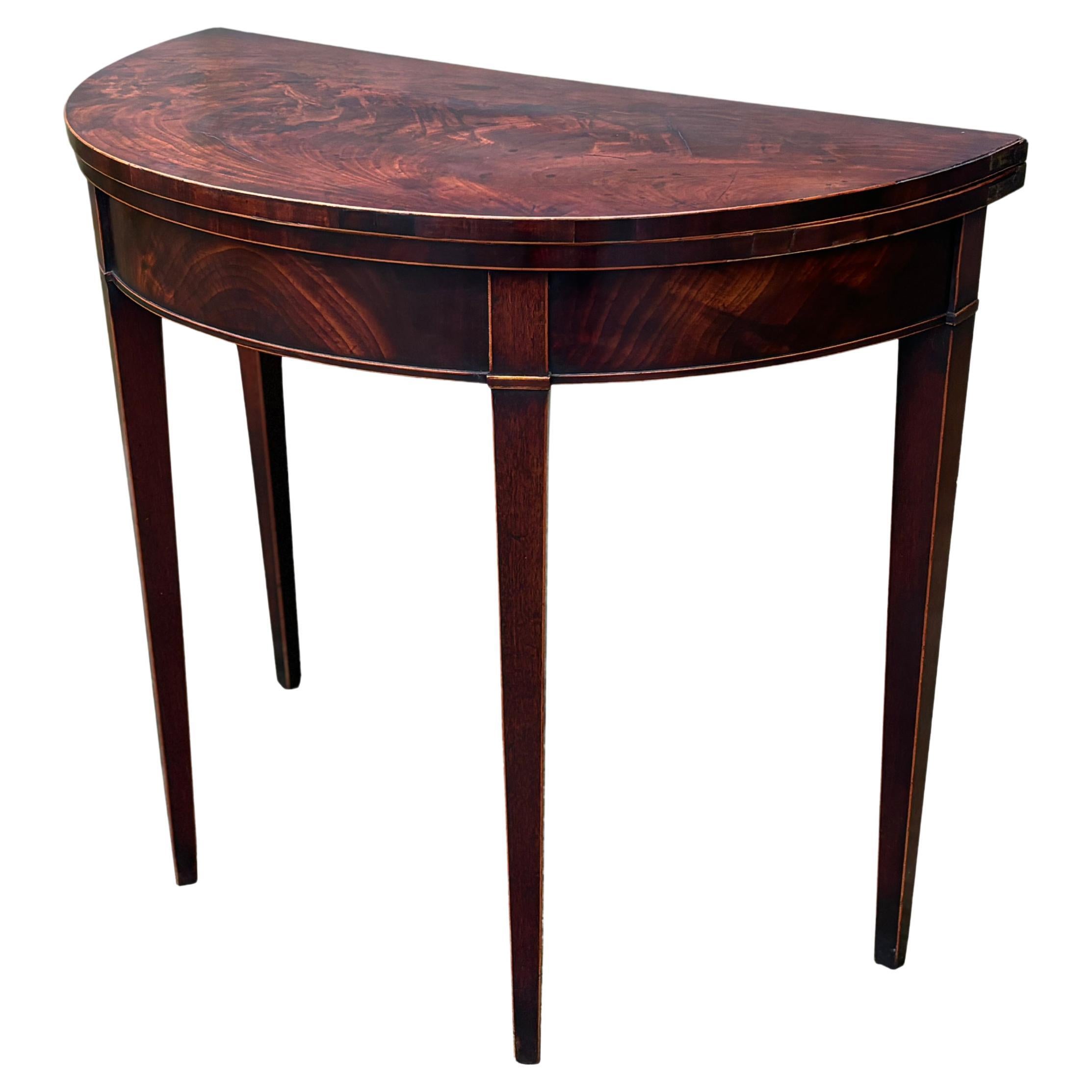18th Century George III Period Mahogany Demi Lune Games Table For Sale