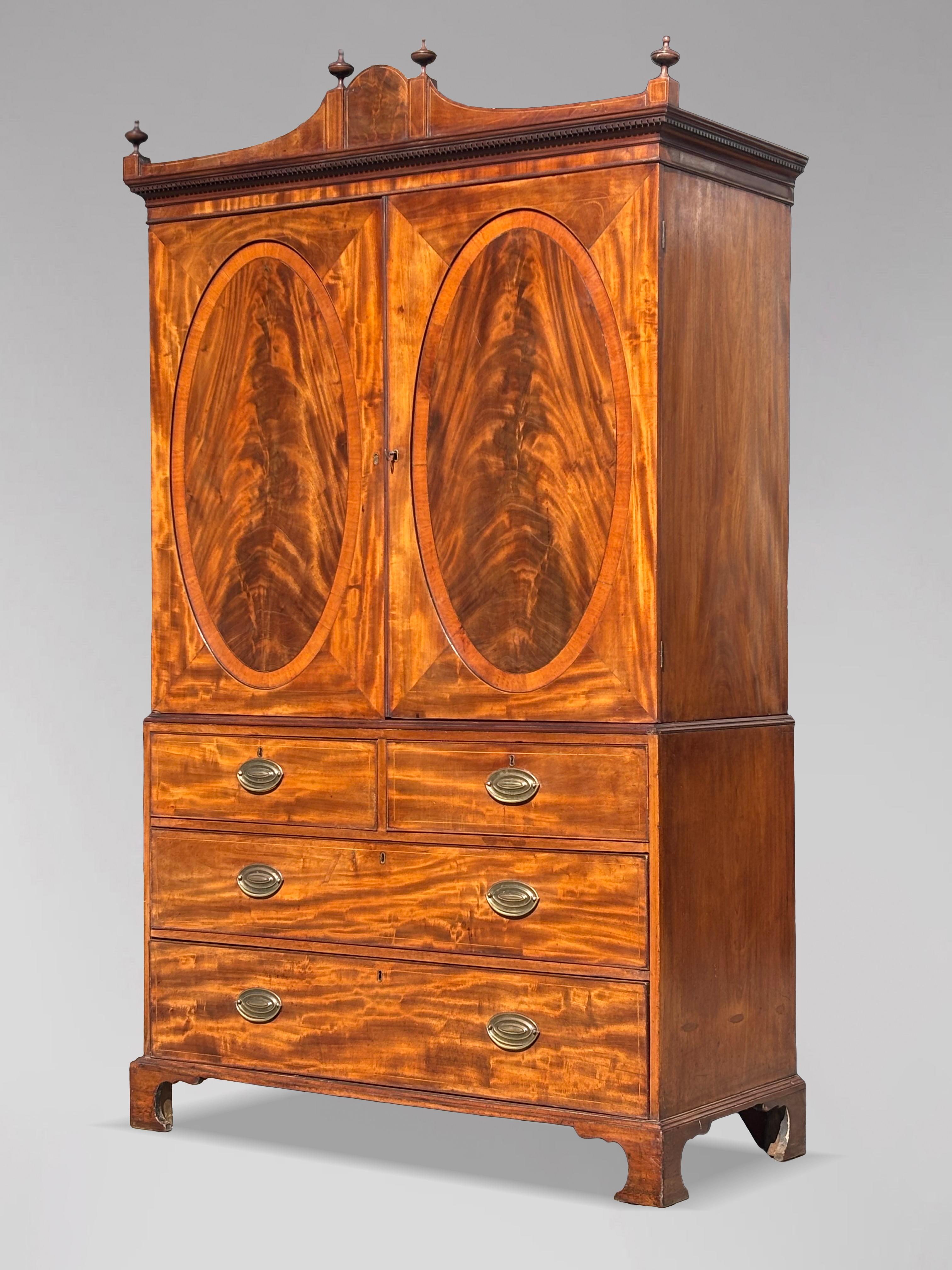 Fine Quality 18th Century George III Period Mahogany and Inlay Linen Press Cupboard

A fine quality 18th-century George III period mahogany linen press cupboard. A stunning example of Georgian craftsmanship that embodies both elegance and