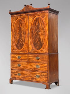 18th Century George III Period Mahogany & Inlay Linen press