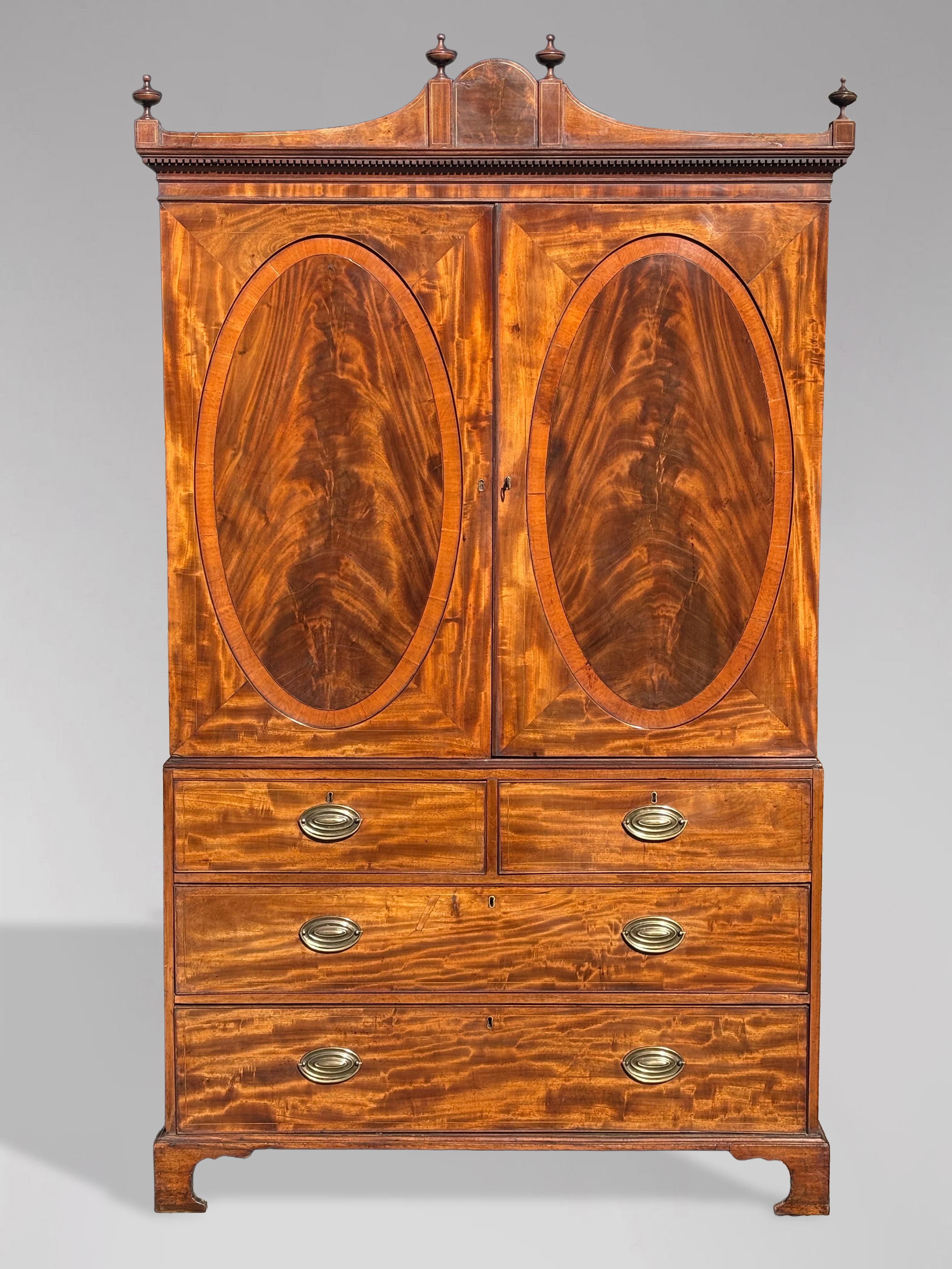 British 18th Century George III Period Mahogany & Inlay Linen press For Sale