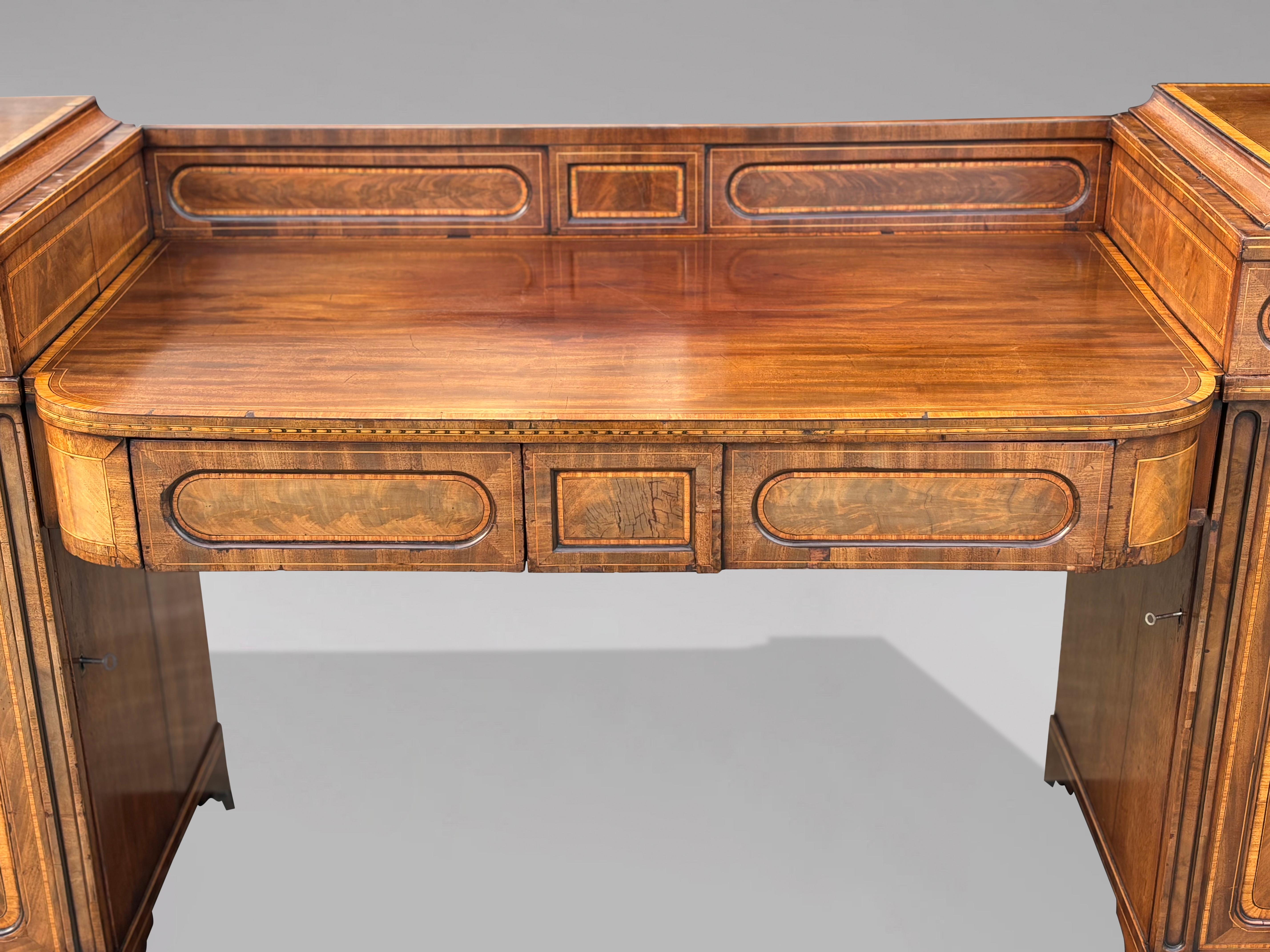 18th Century and Earlier 18th Century George III Period Mahogany & Inlay Pedestal Sideboard For Sale