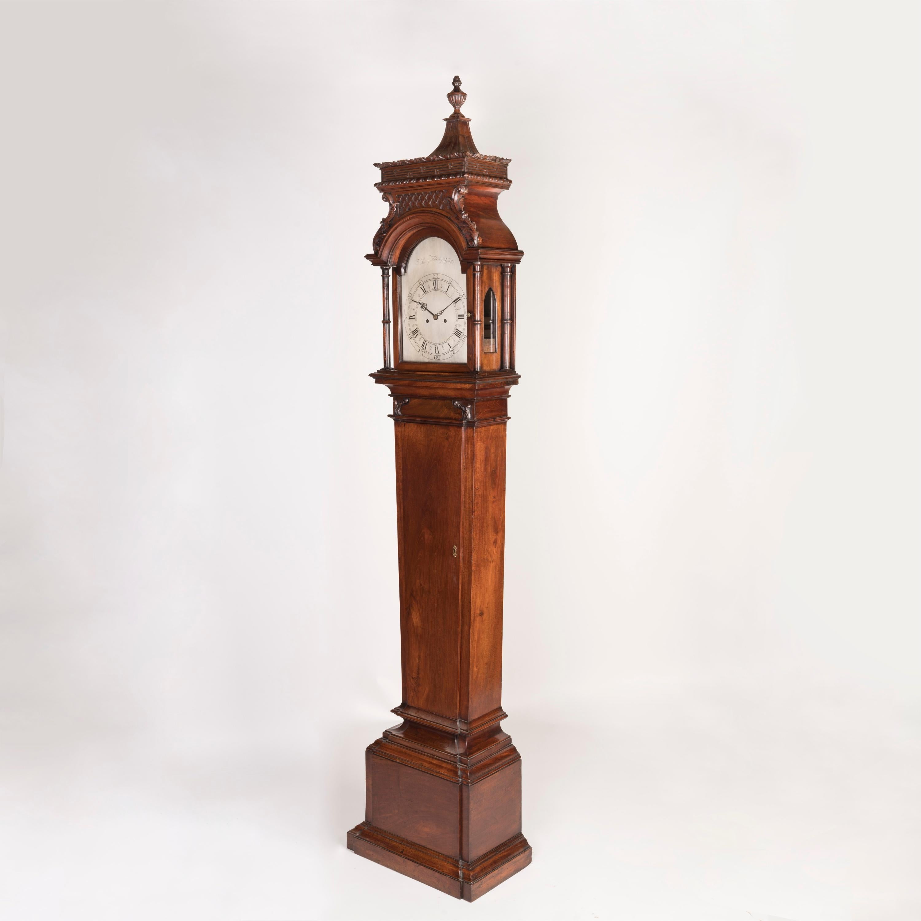 Chippendale 18th Century George III Period Mahogany Longcase Clock by Henry Hindley of York For Sale
