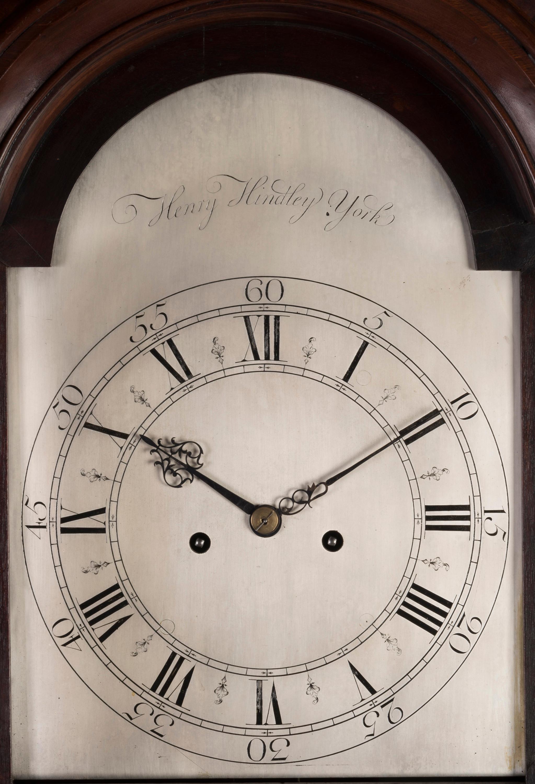 English 18th Century George III Period Mahogany Longcase Clock by Henry Hindley of York For Sale