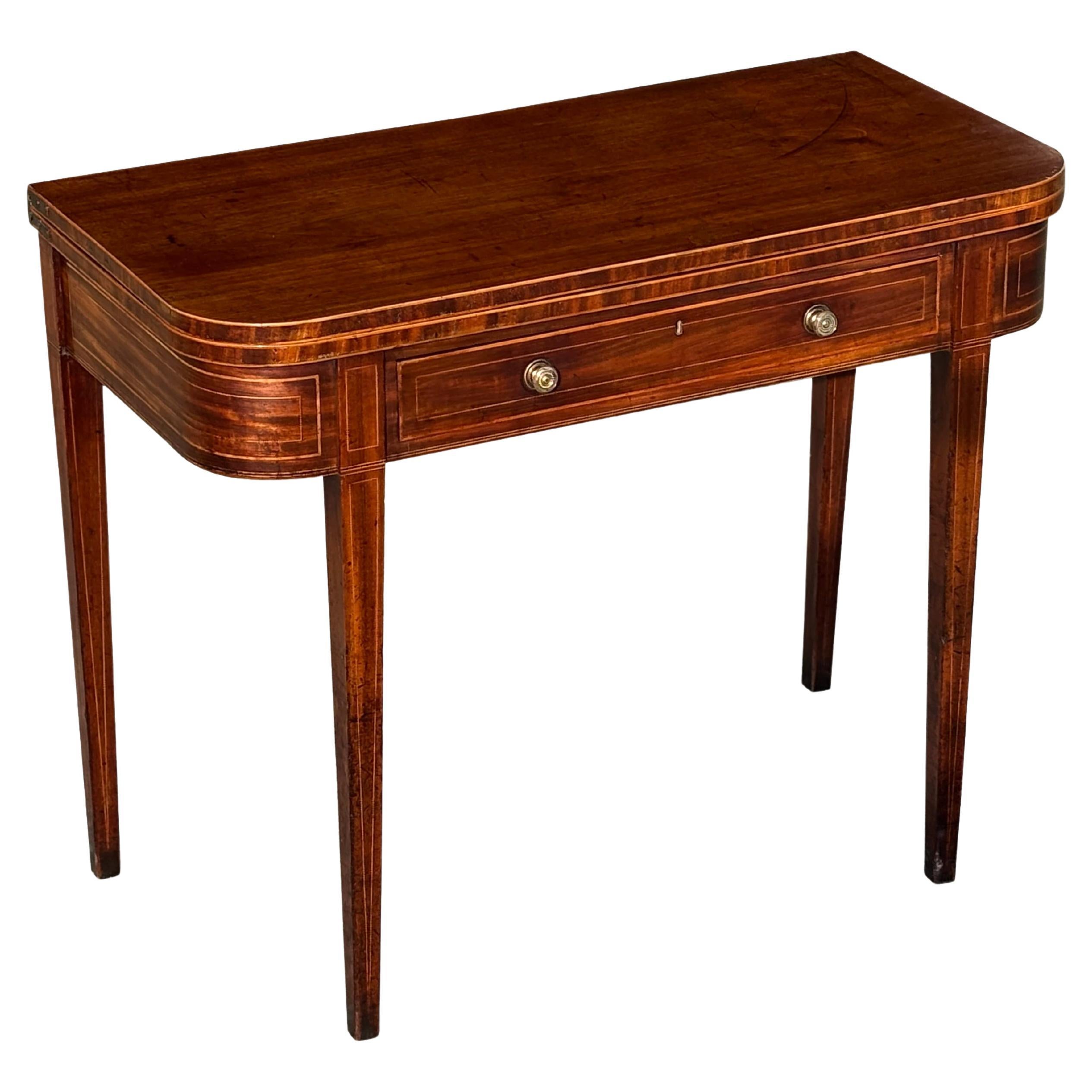 18th Century George III Period Mahogany Satinwood Inlay Fold-Over Tea Table