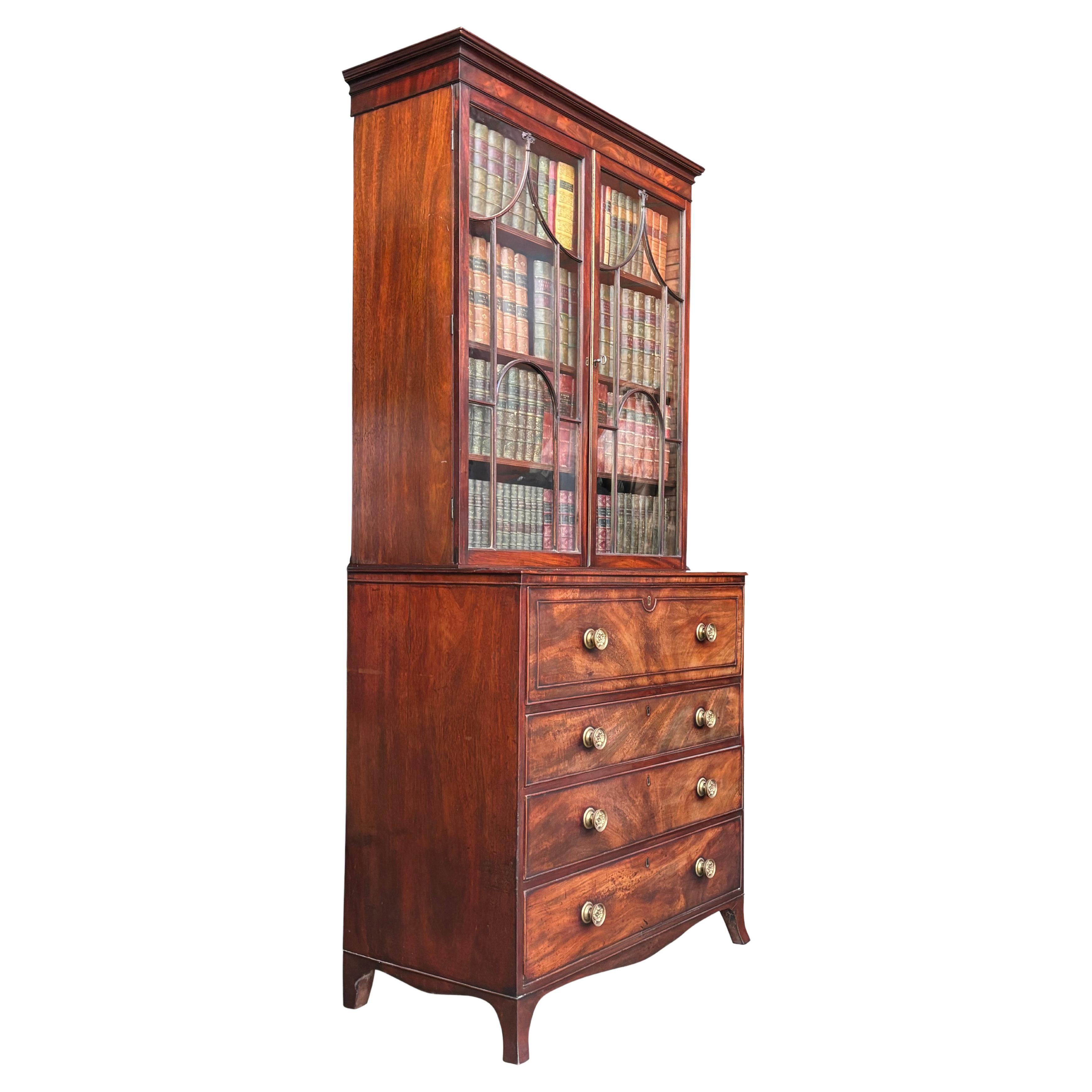 18th Century George III Period Mahogany Secretaire Bookcase