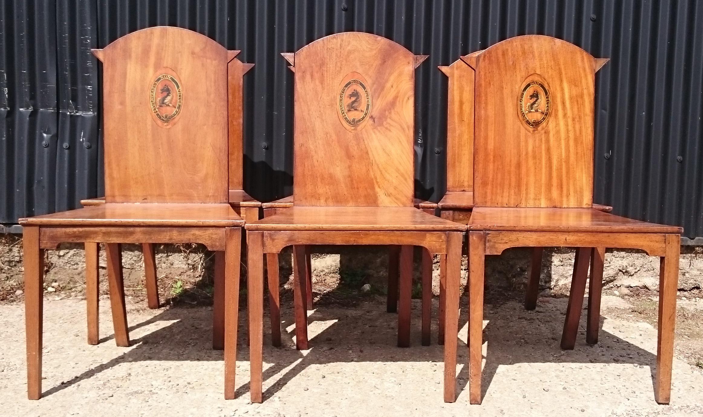 18th Century and Earlier 18th Century George III Period Mahogany Set of Six Country House Hall Chairs For Sale