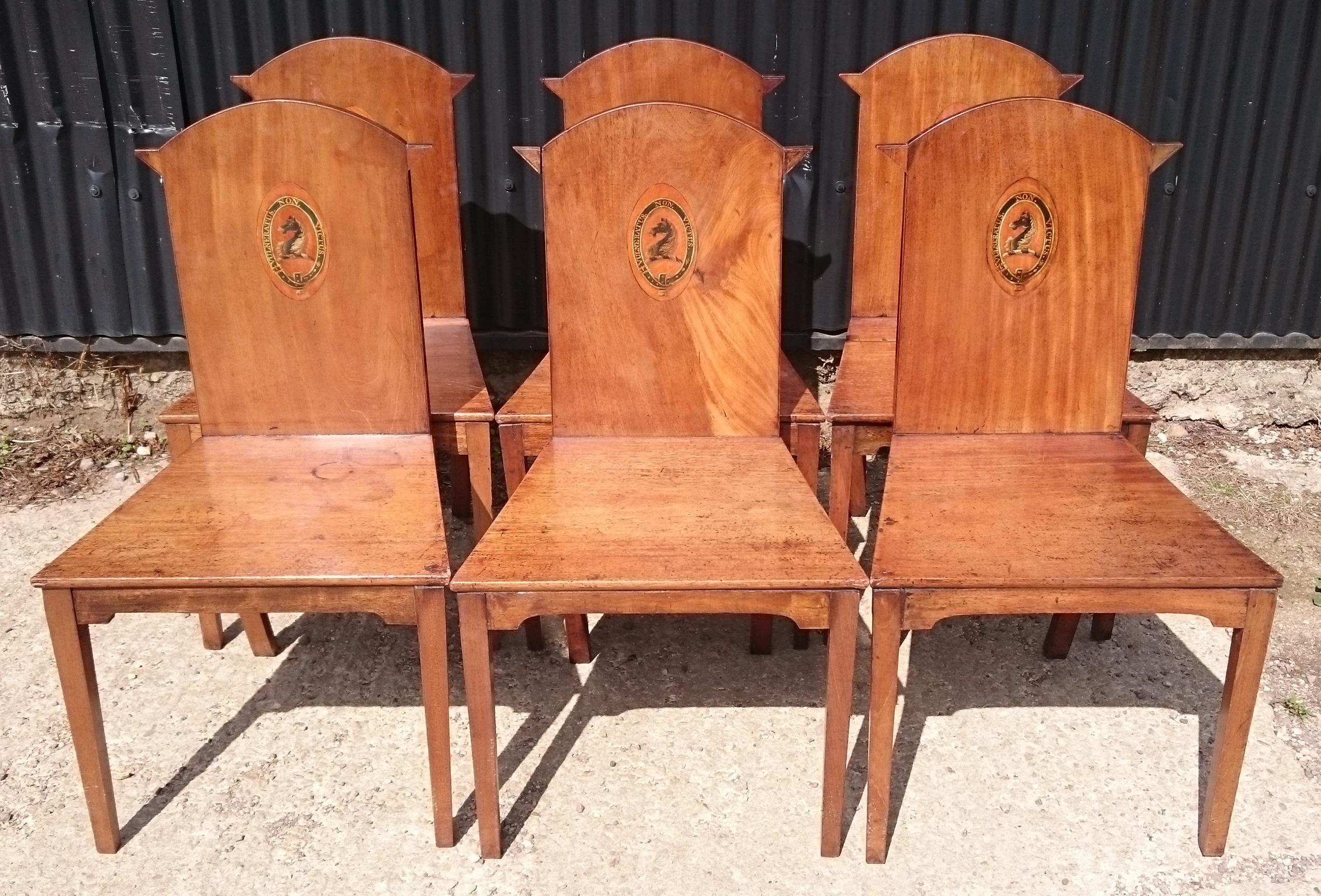 18th Century George III Period Mahogany Set of Six Country House Hall Chairs For Sale 1