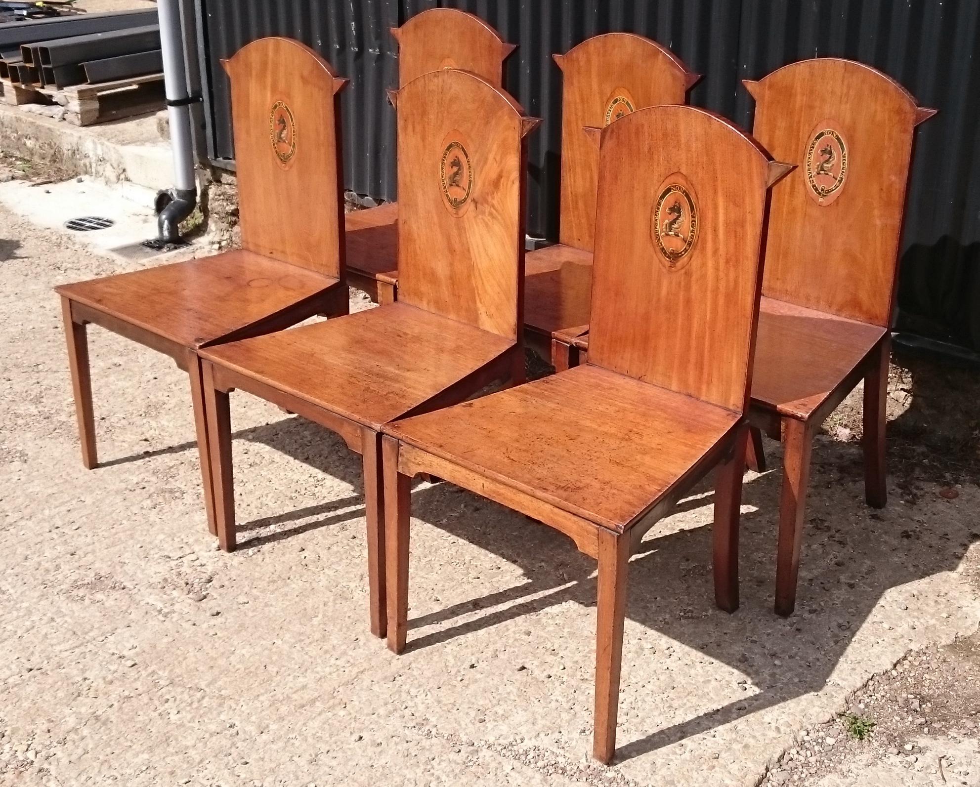 18th Century George III Period Mahogany Set of Six Country House Hall Chairs For Sale 2