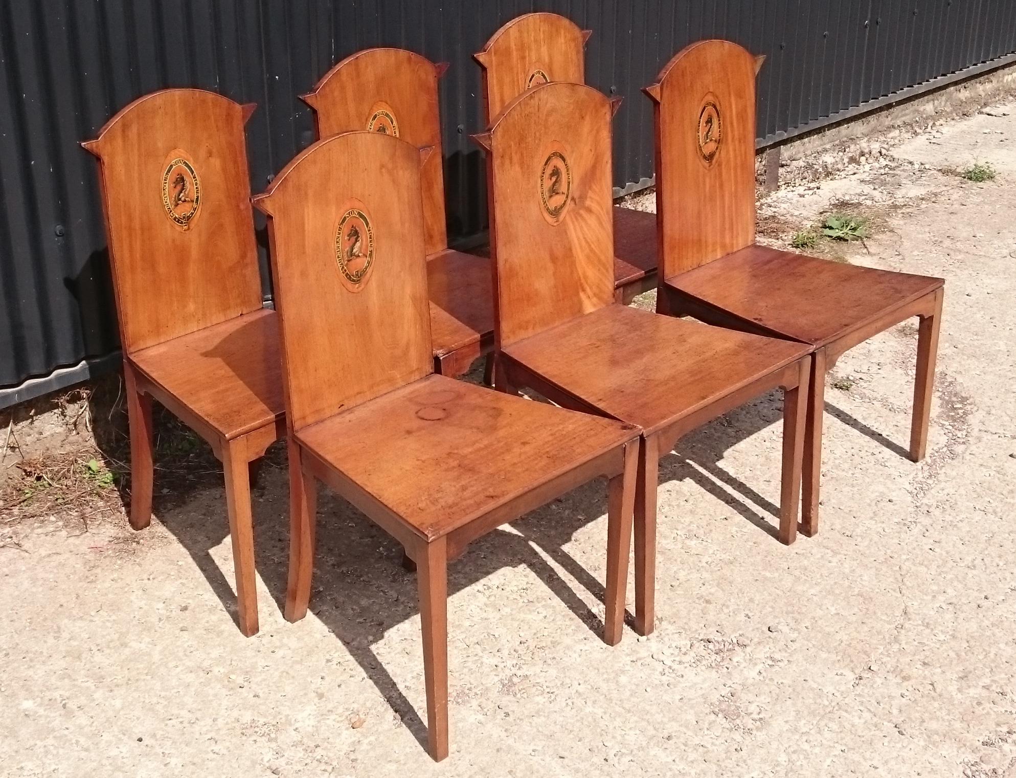 18th Century George III Period Mahogany Set of Six Country House Hall Chairs For Sale 3