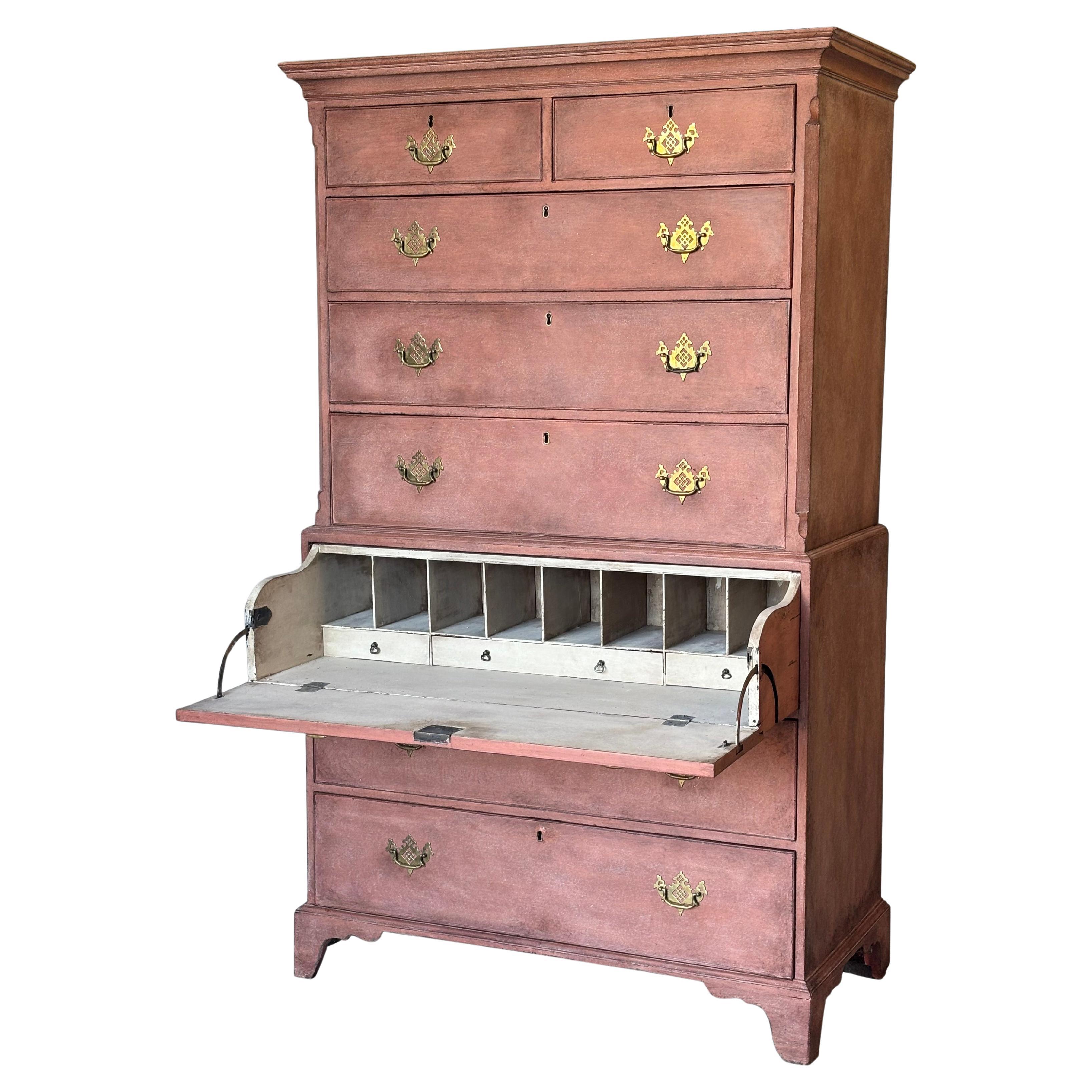 18th Century George III Period Painted Secretaire Tallboy For Sale