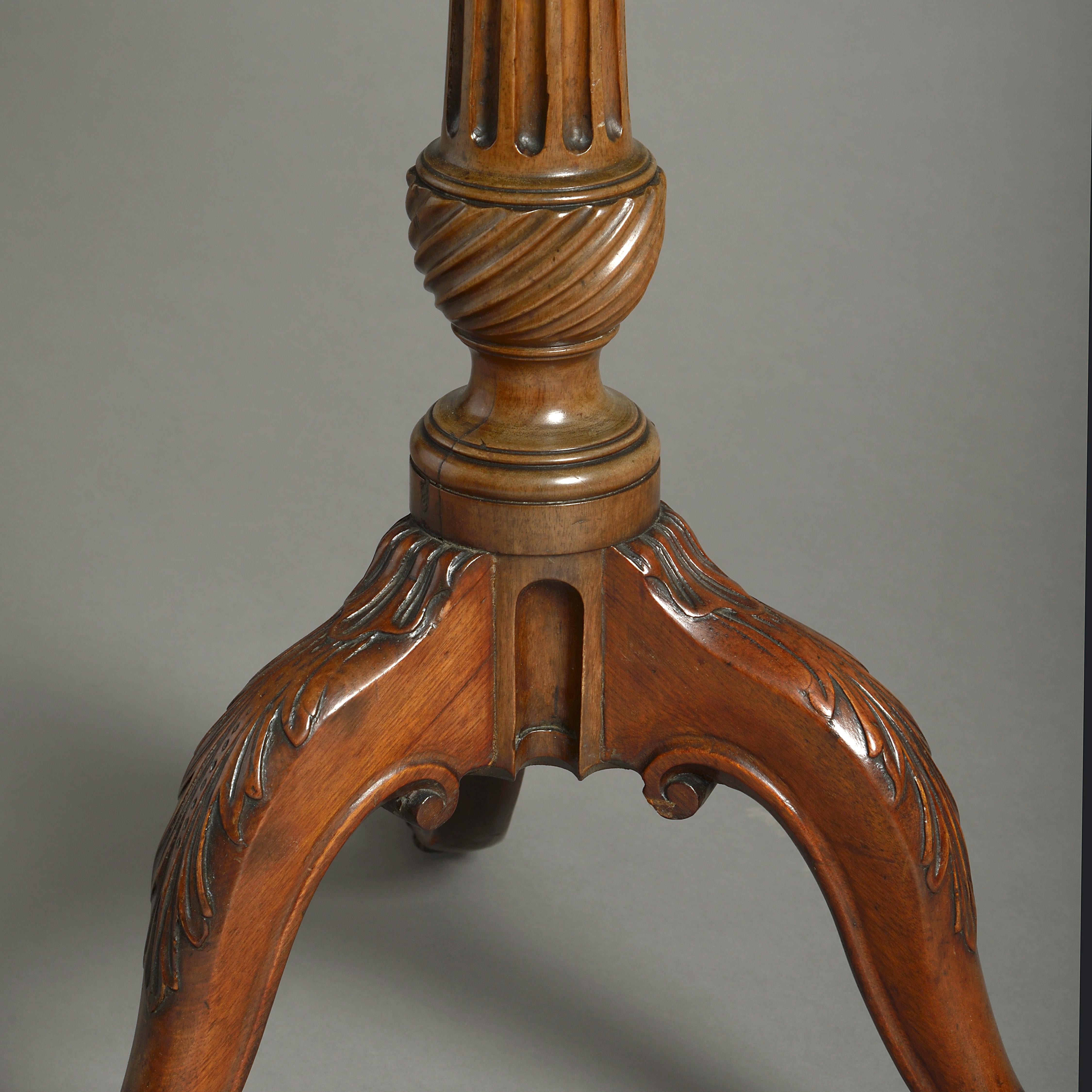 Carved 18th Century George III Period Thomas Chippendale Style Mahogany Tripod Table