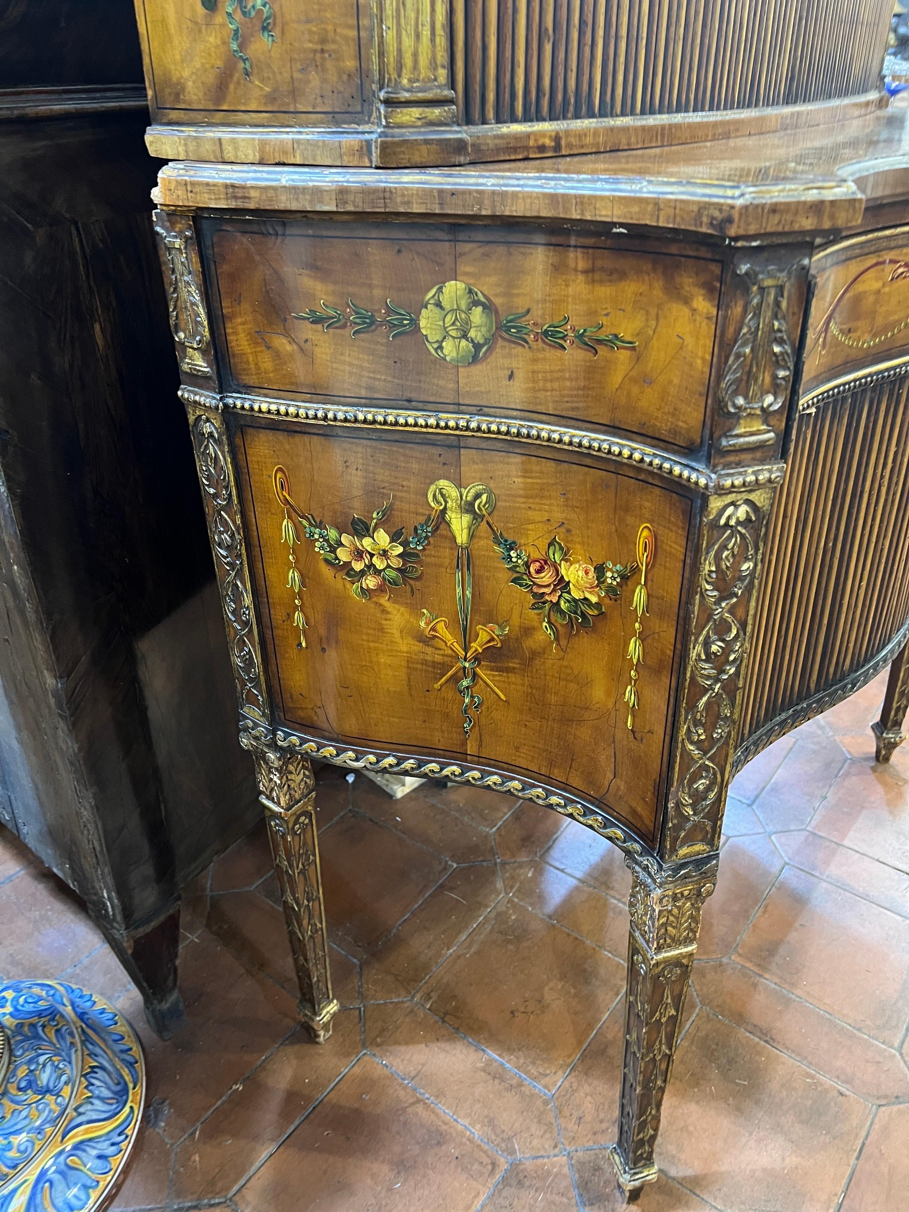 18th Century George III Adam Satinwood Credenzas Hand Painted Gilt  1700 For Sale 4