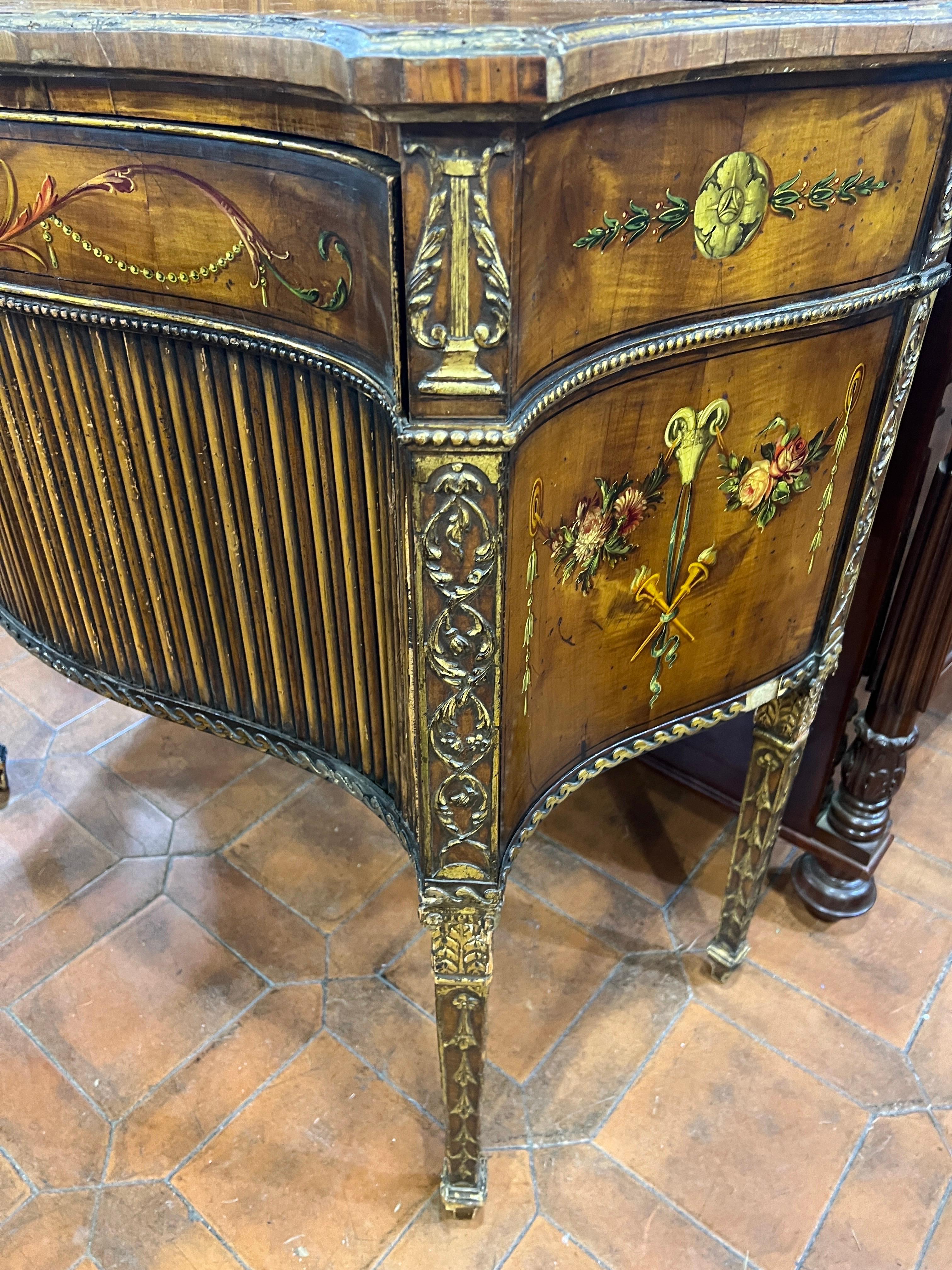 18th Century George III Adam Satinwood Credenzas Hand Painted Gilt  1700 For Sale 8