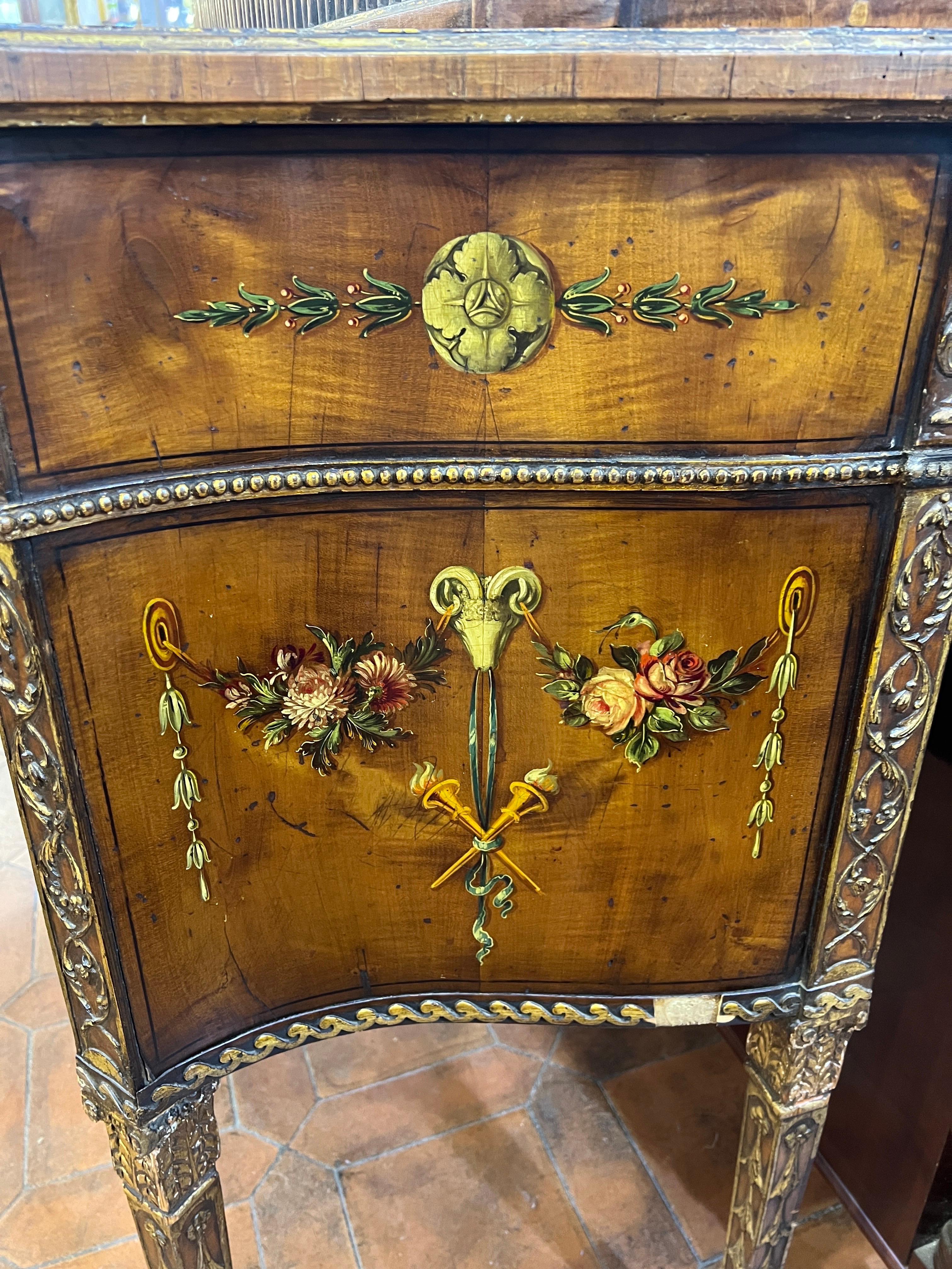 18th Century George III Adam Satinwood Credenzas Hand Painted Gilt  1700 For Sale 9