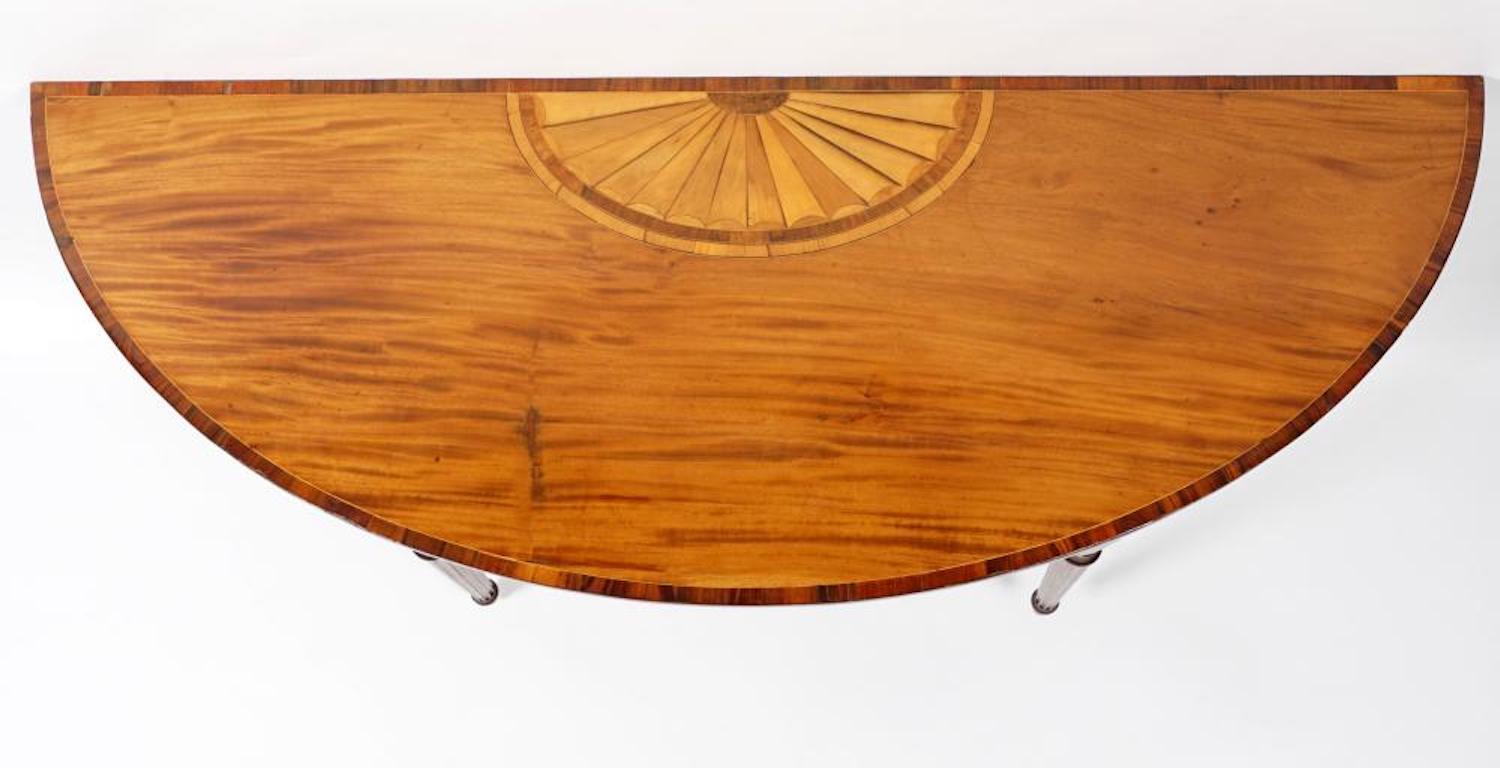 Late 18th Century satinwood with tulipwood banding console table or serving table. Beautiful original satinwood pinwheel inlay in top. Tulipwood banded frieze to reveal storage drawer. Possibly Irish in manner of William Moore.