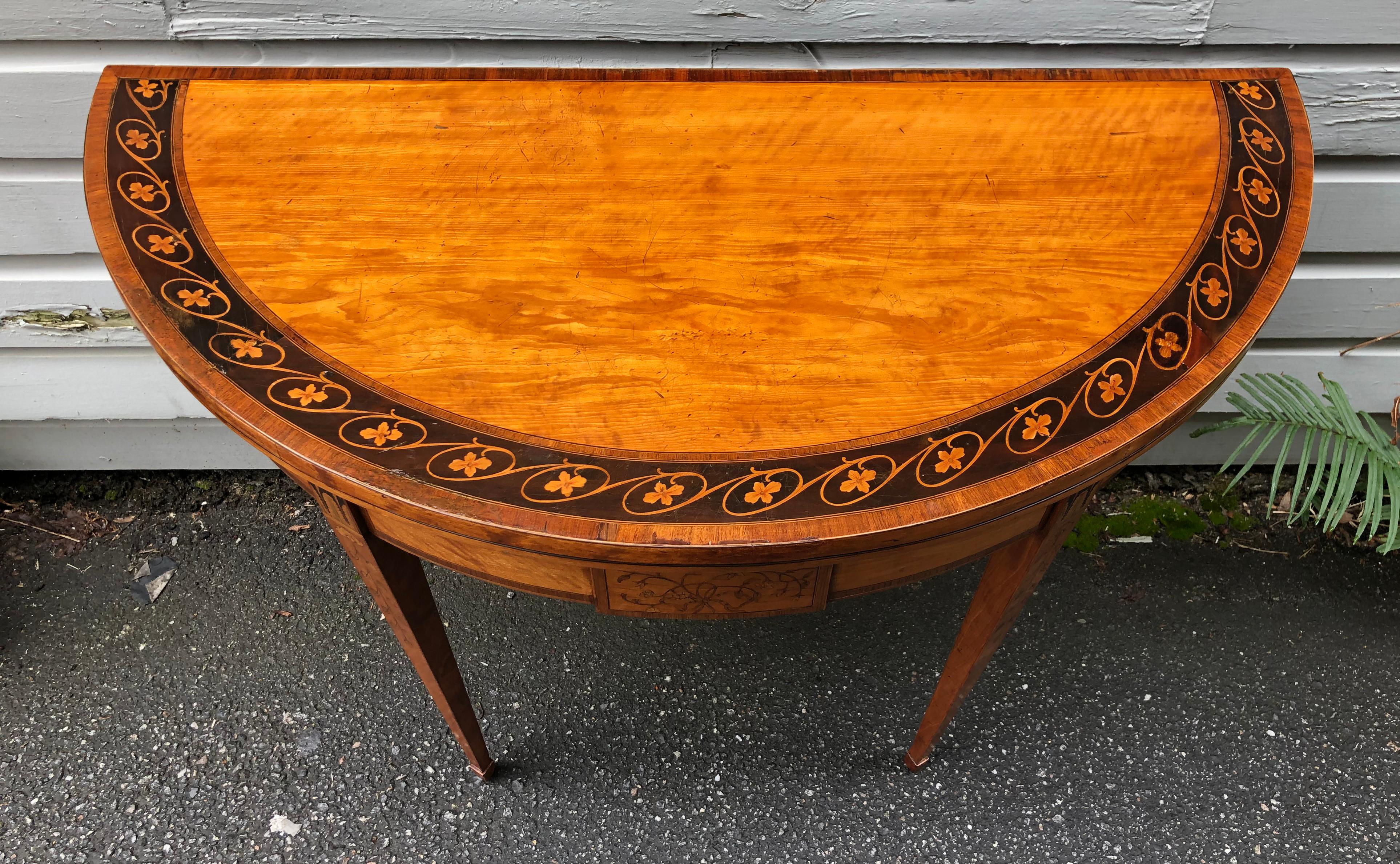 Hepplewhite 18th Century George III Satinwood Game Table with Marquetry Inlay
