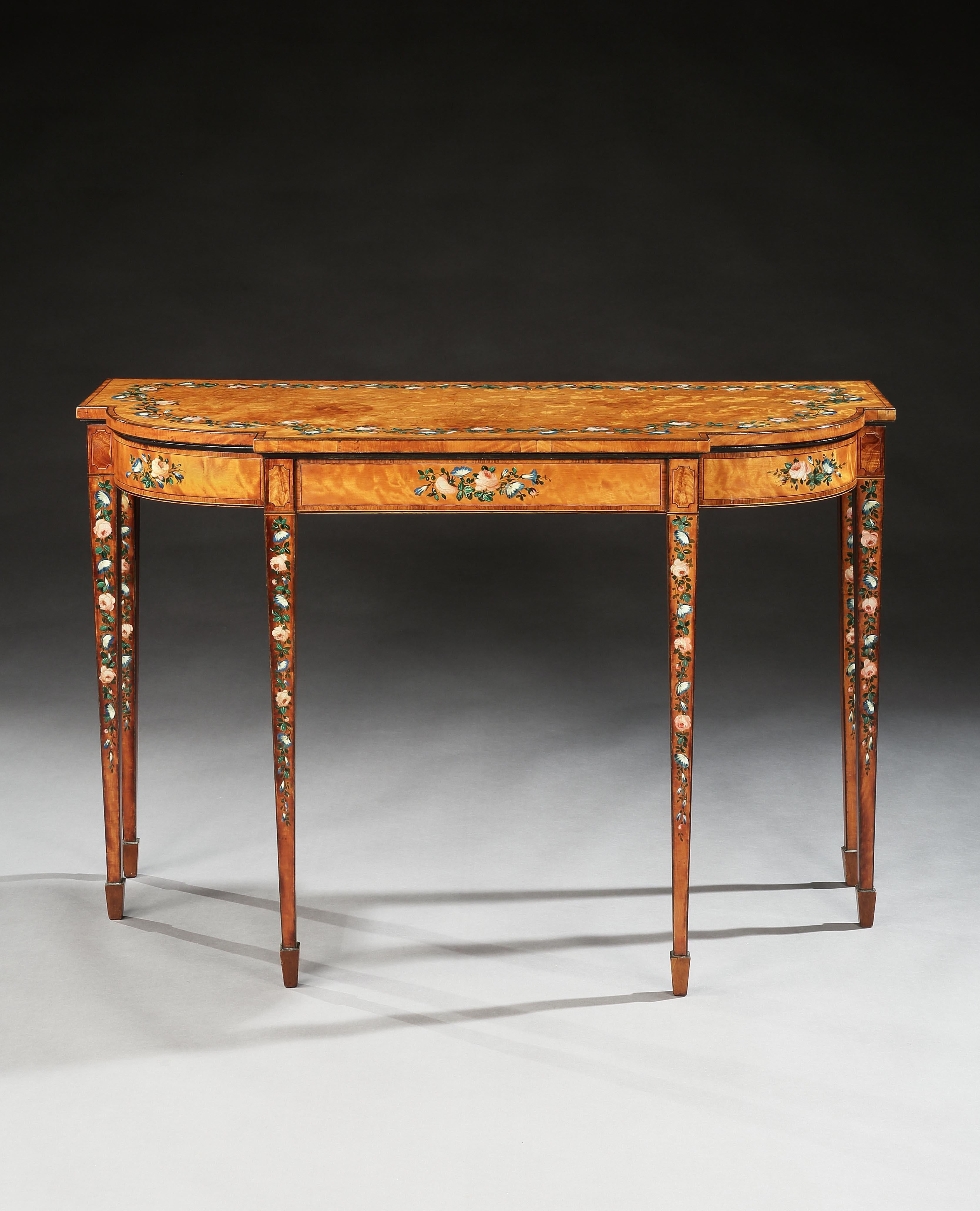 Hand-Painted 18th Century George III Sheraton Period Satinwood Console Table
